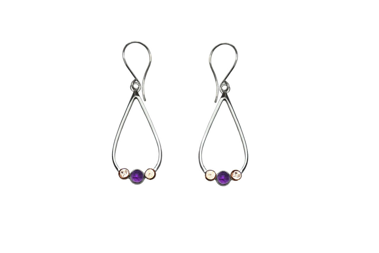 Handmade amethyst and rose gold earrings with sterling silver