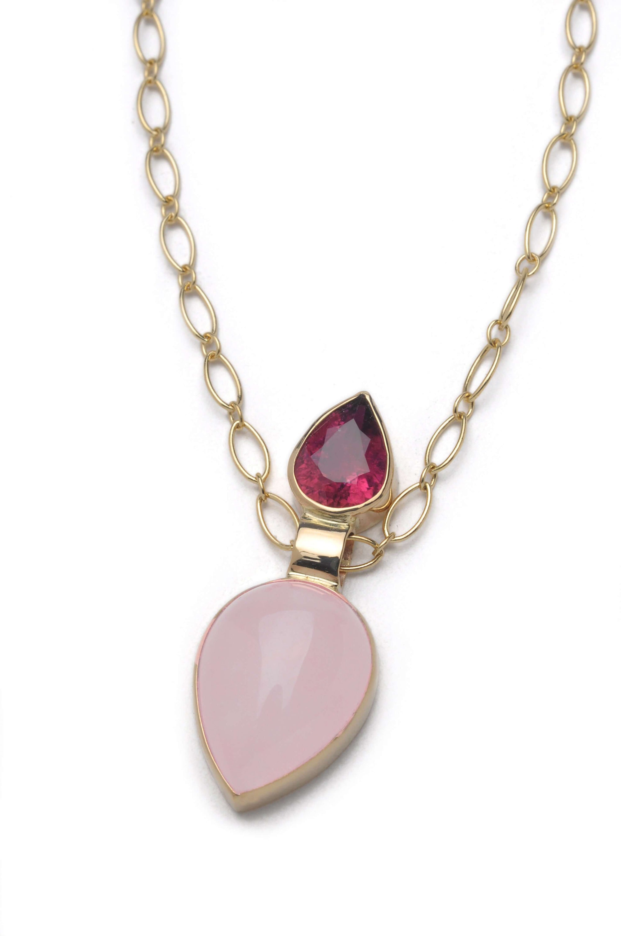 Rose quartz necklace pendant with 14k gold