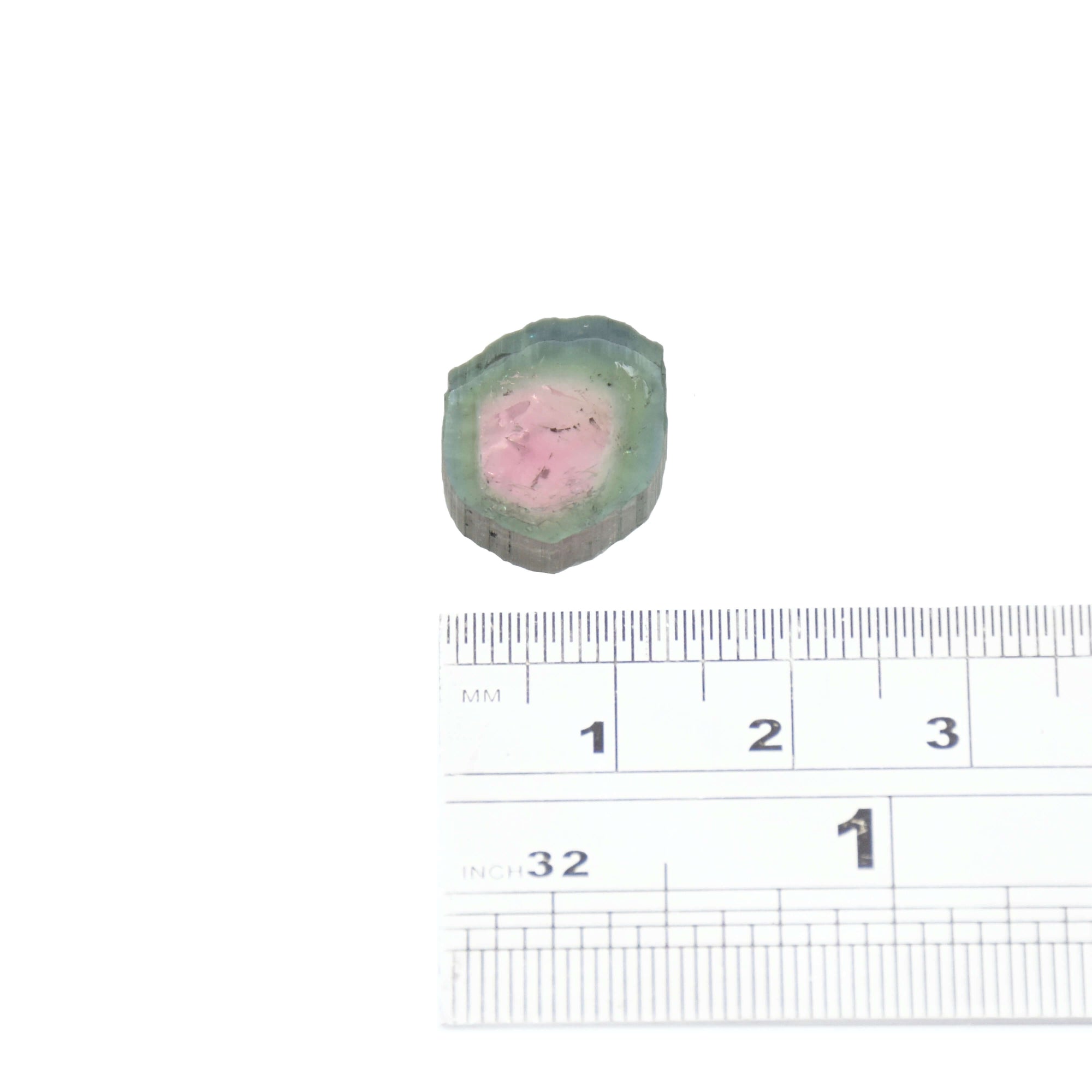 A teal and light pink genuine watermelon tourmaline gemstone