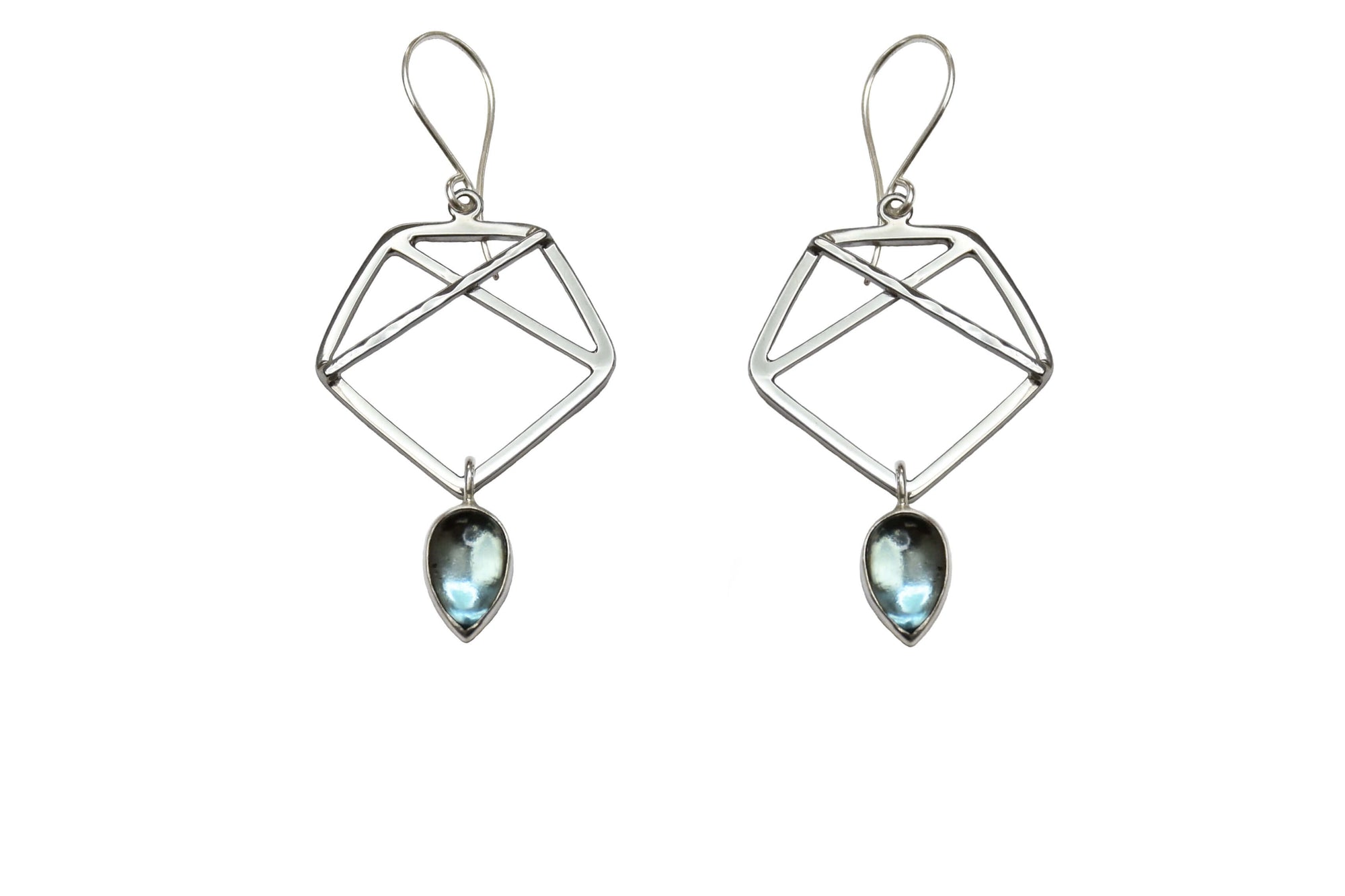 Sterling silver pentagon dangle earrings with sky topaz