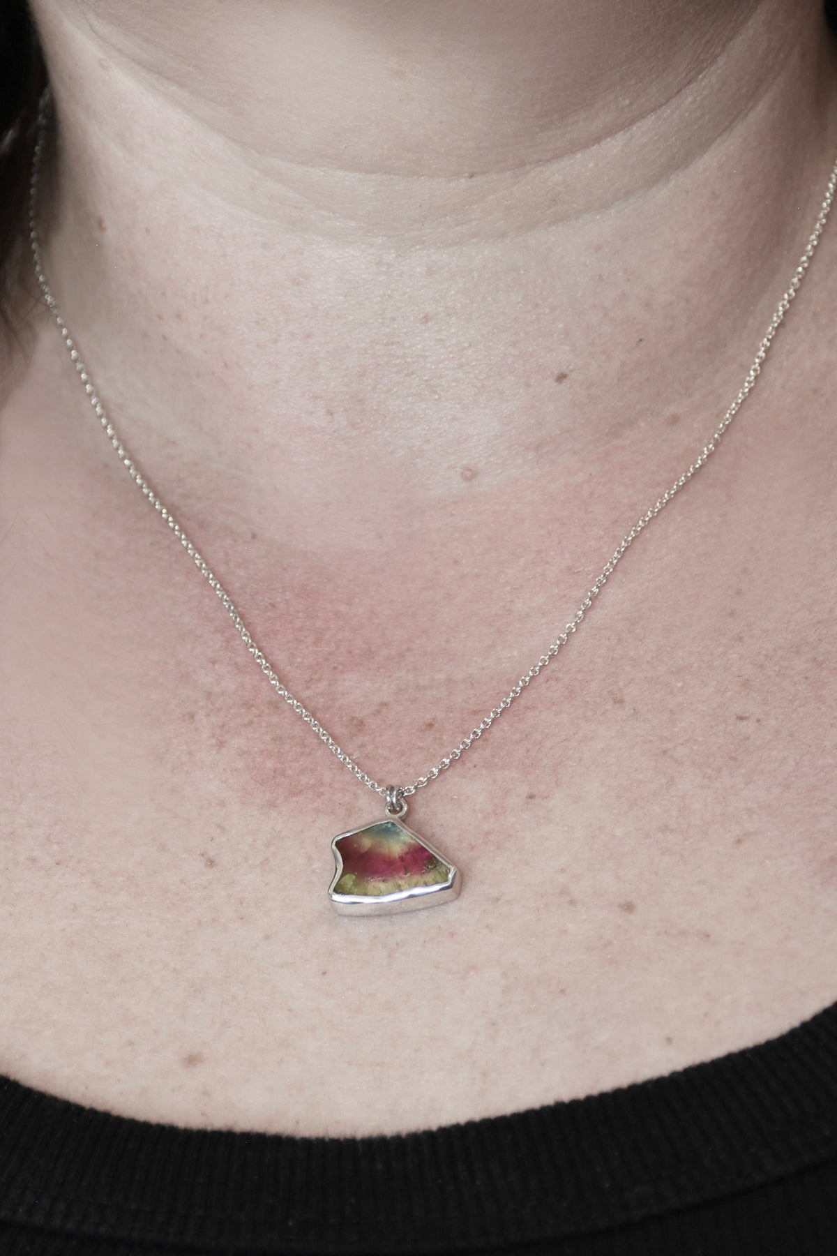 Watermelon Tourmaline Triangle Pendant
