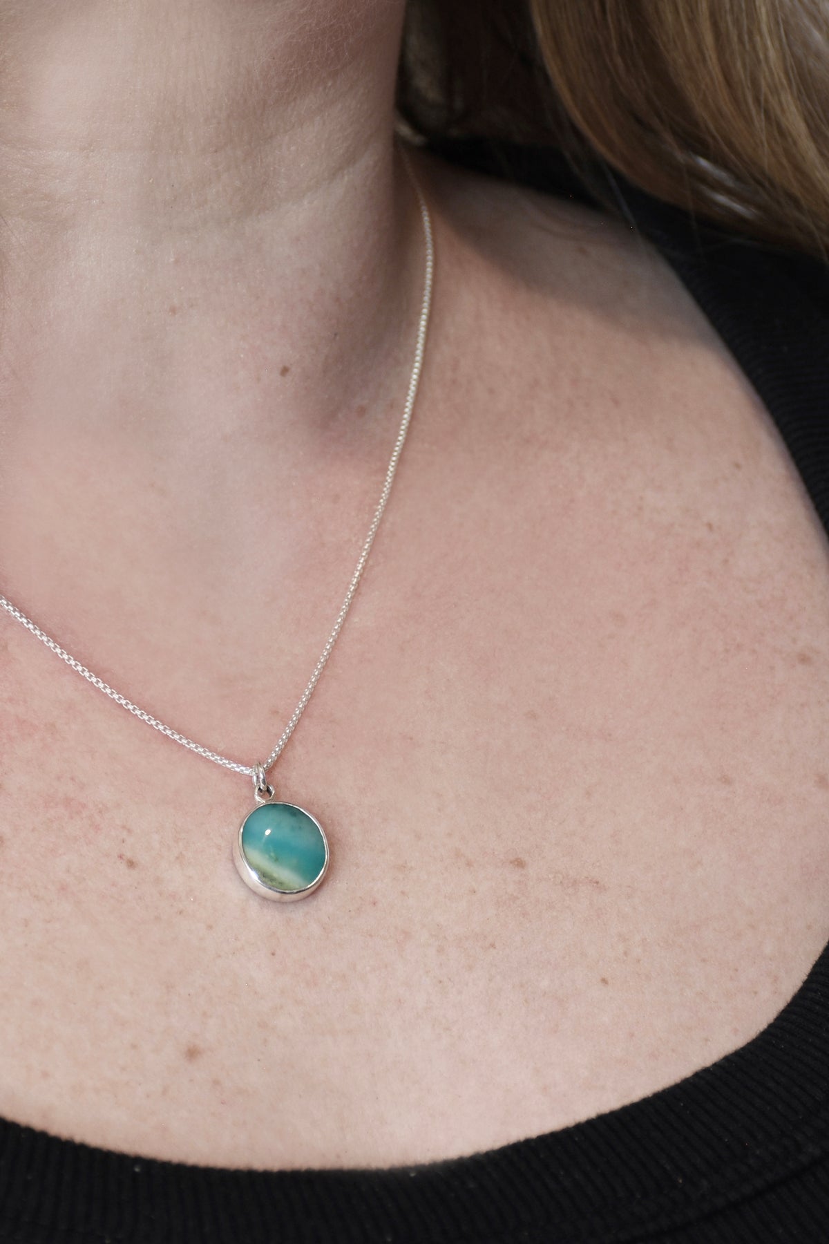 Opalised Wood Beach Scene Pendant in Sterling Silver