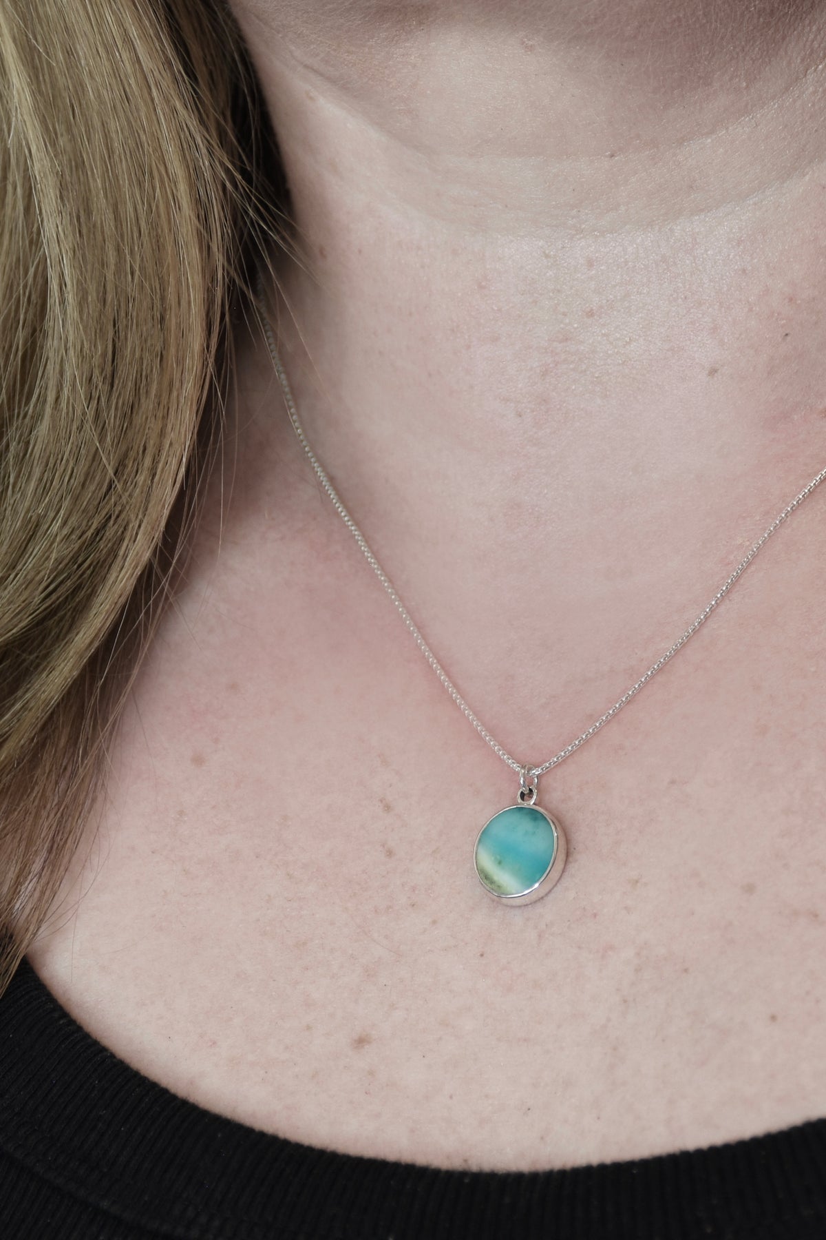 Opalised Wood Beach Scene Pendant in Sterling Silver