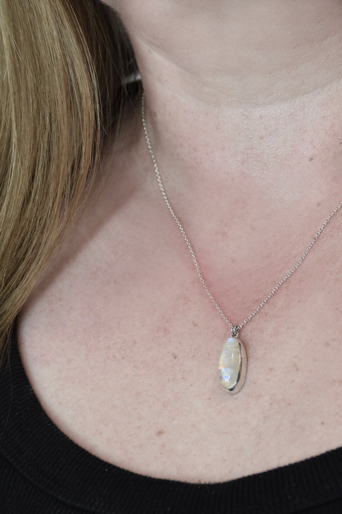 Moonstone Pendant with Blue Hue in Sterling Silver