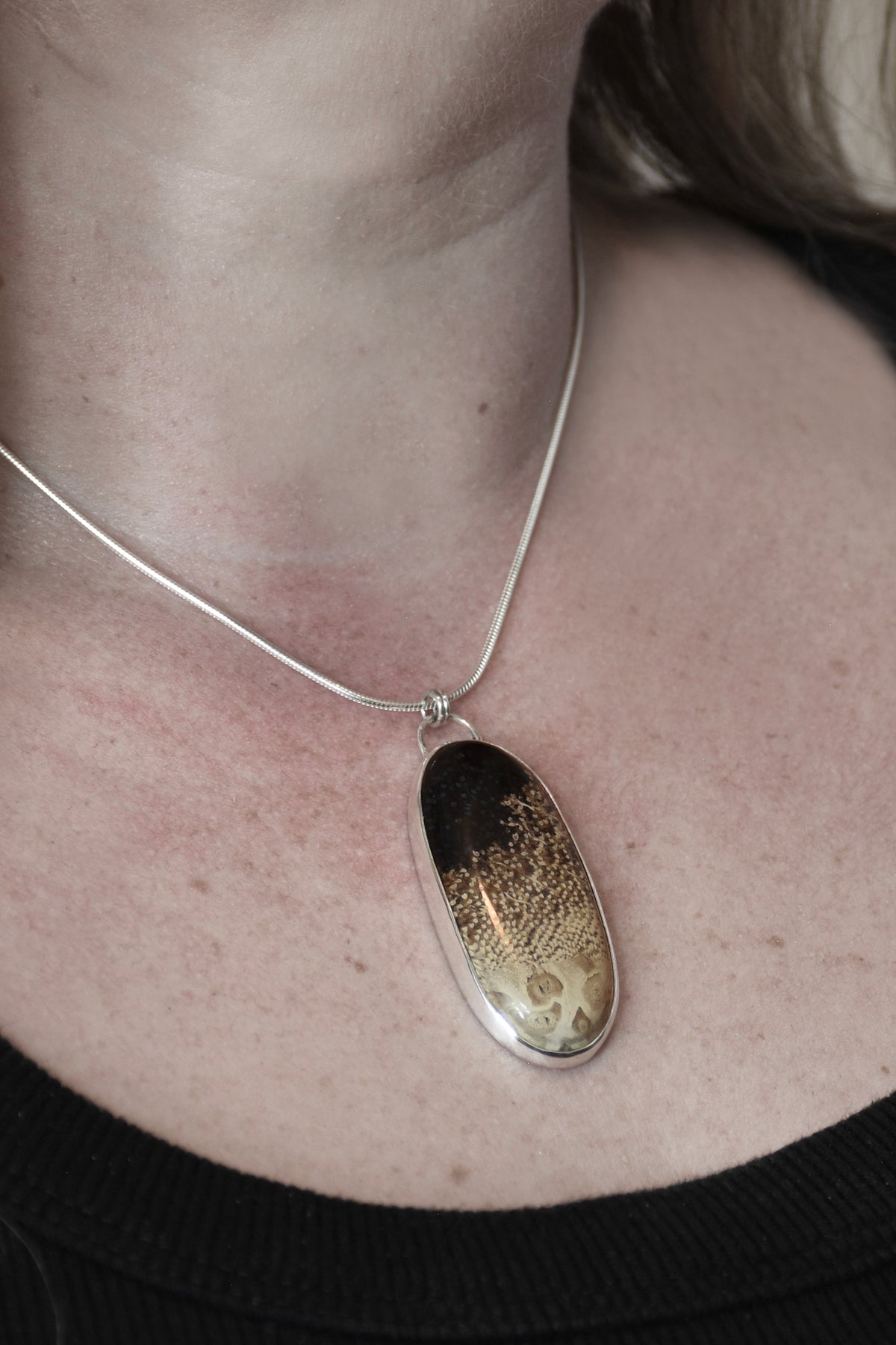 Petrified Palm Wood Pendant in Sterling Silver