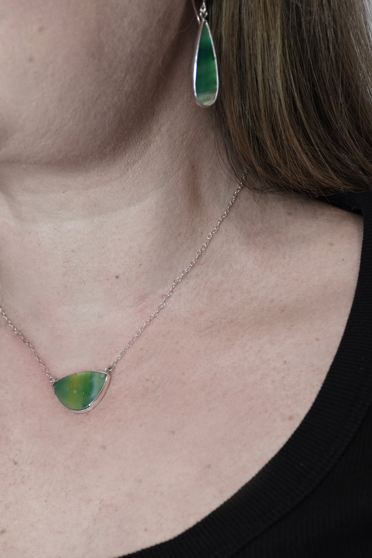 Opalised Wood Dangling Earrings in Sterling Silver