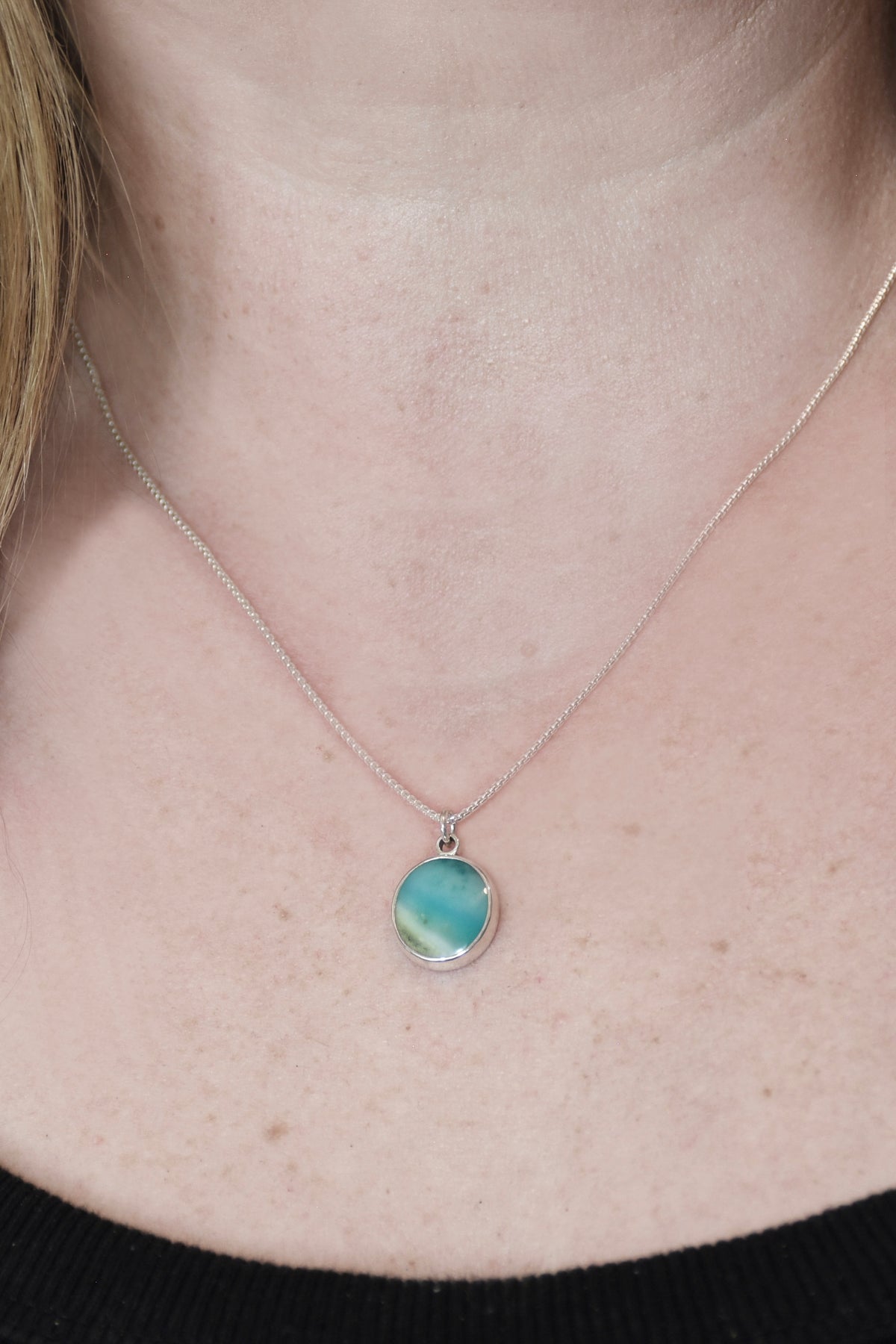 Opalised Wood Beach Scene Pendant in Sterling Silver