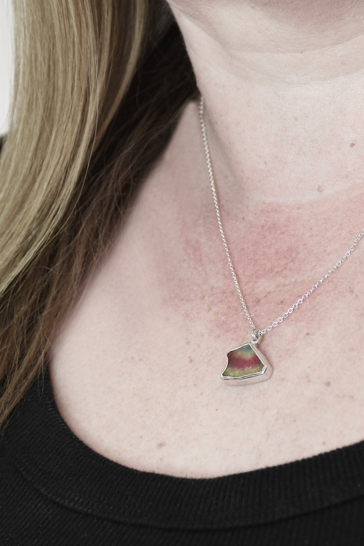 Watermelon Tourmaline Triangle Pendant
