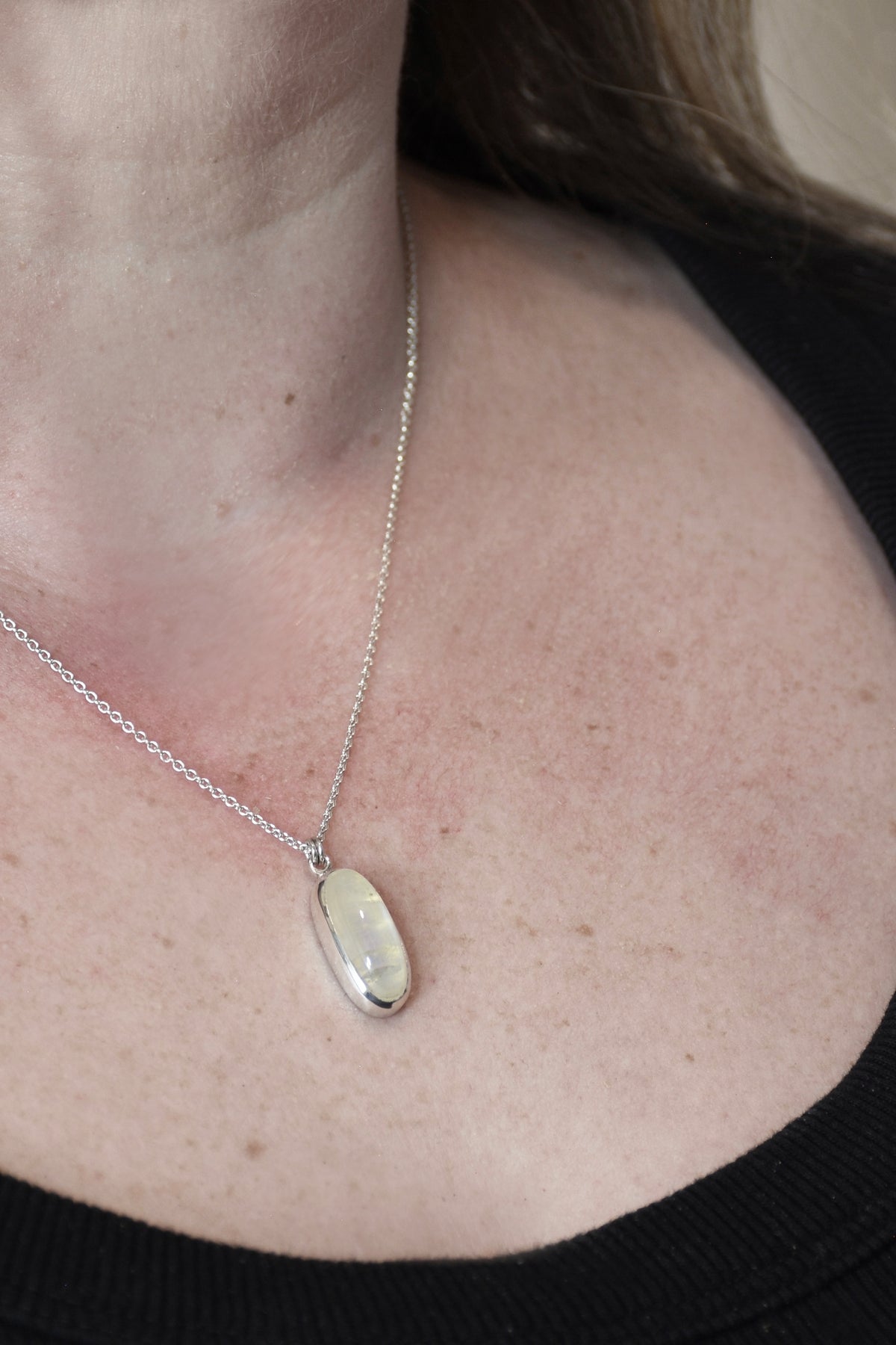 Moonstone Pendant with Blue Hue in Sterling Silver