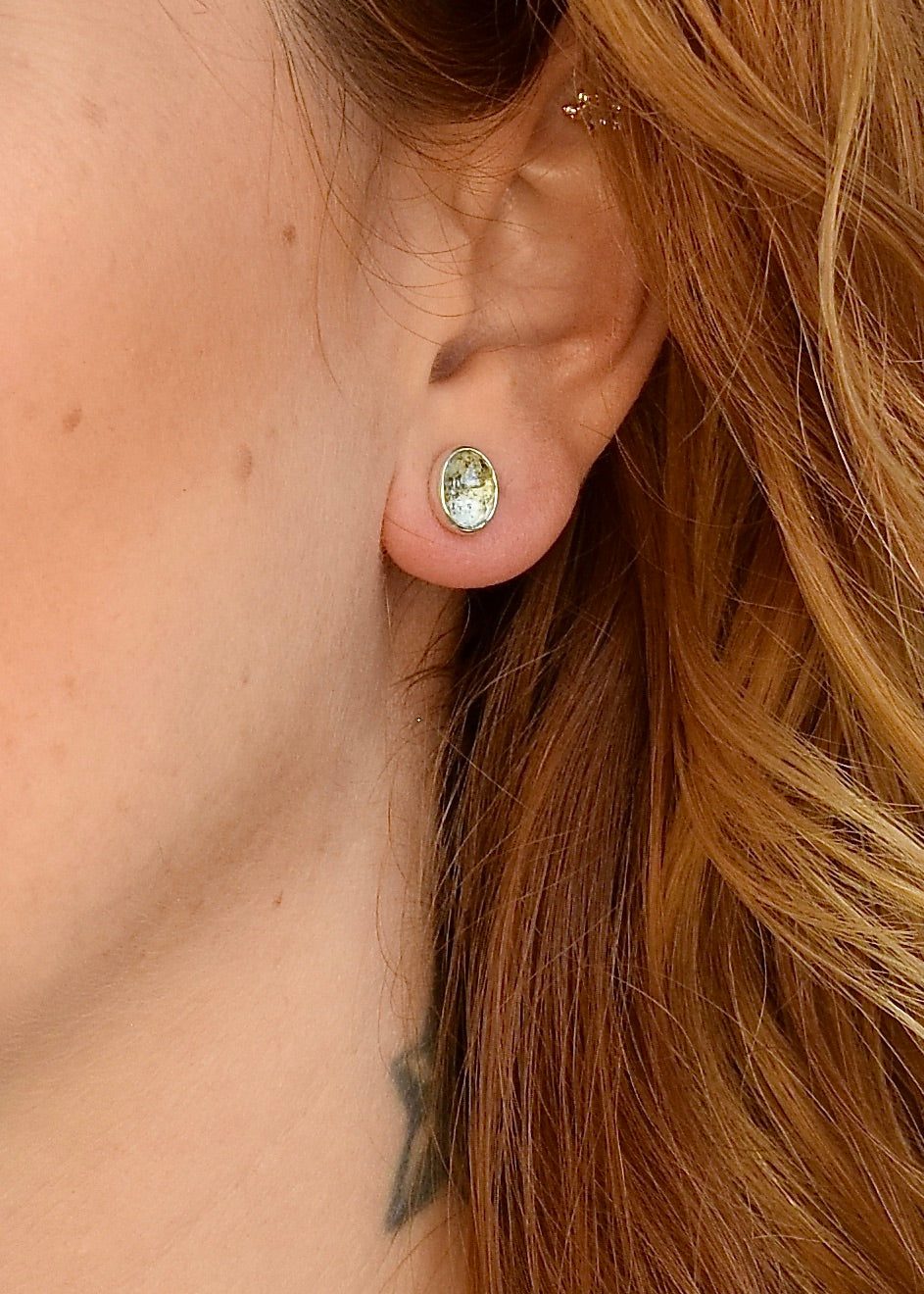 Moss Aquamarine Rose Cut Studs in Sterling Silver