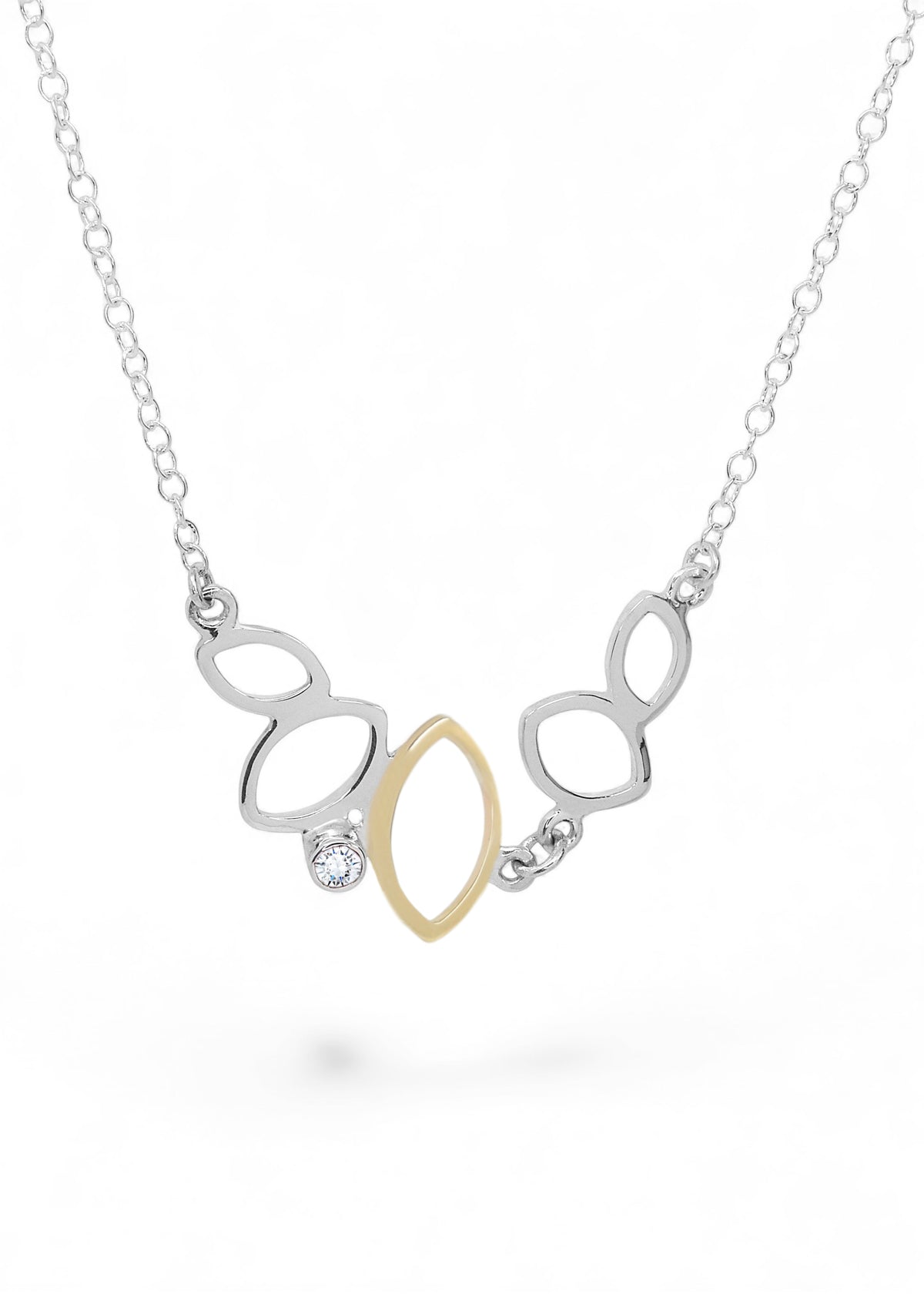 Falling Leaves Small Link Necklace in Sterling Silver and 14k