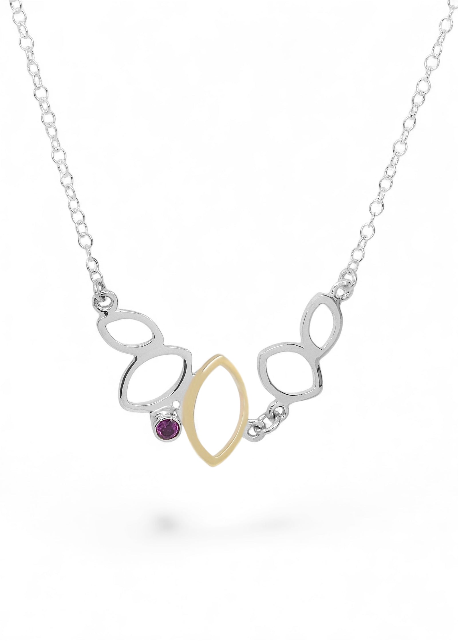 Falling Leaves Small Link Necklace in Sterling Silver and 14k