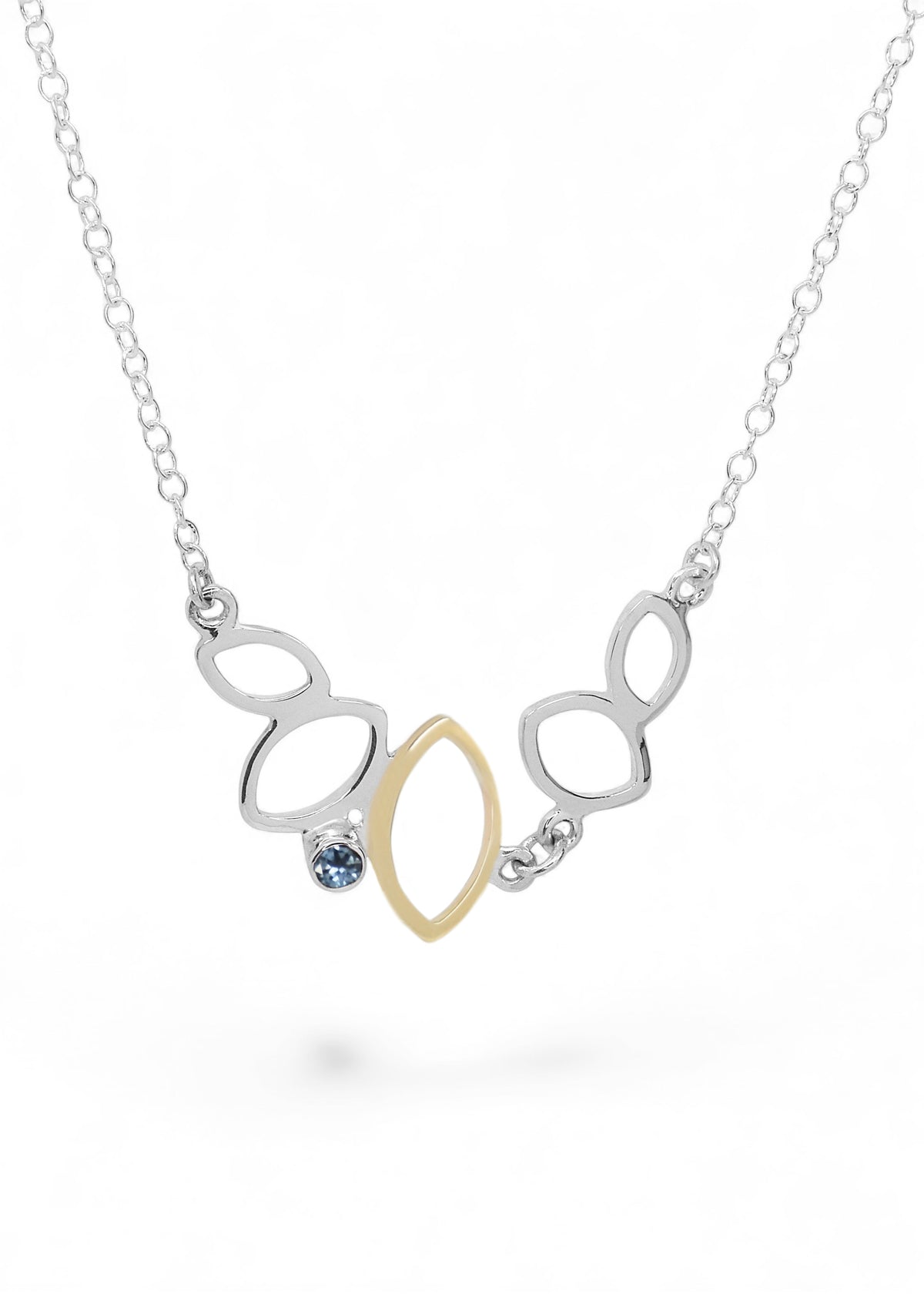 Falling Leaves Small Link Necklace in Sterling Silver and 14k