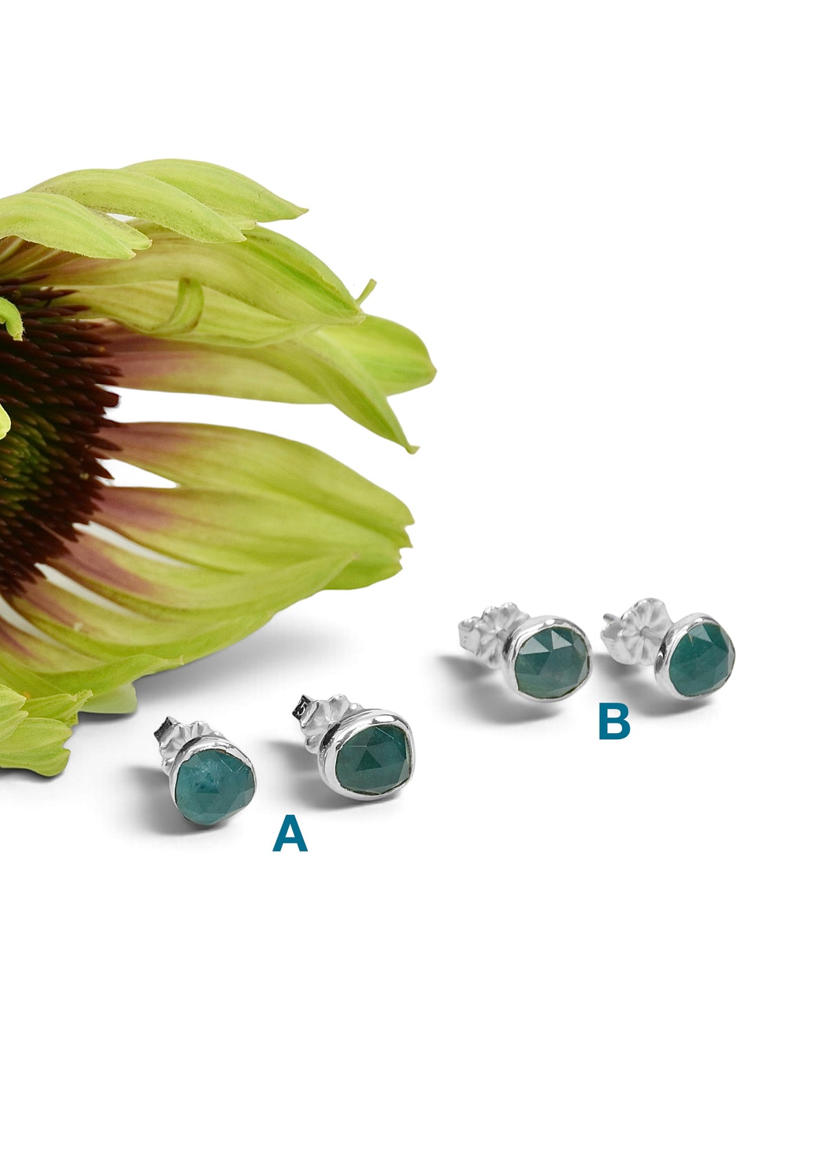 Grandidierite Rosecut Studs in Sterling Silver (Pairs A &amp; B)