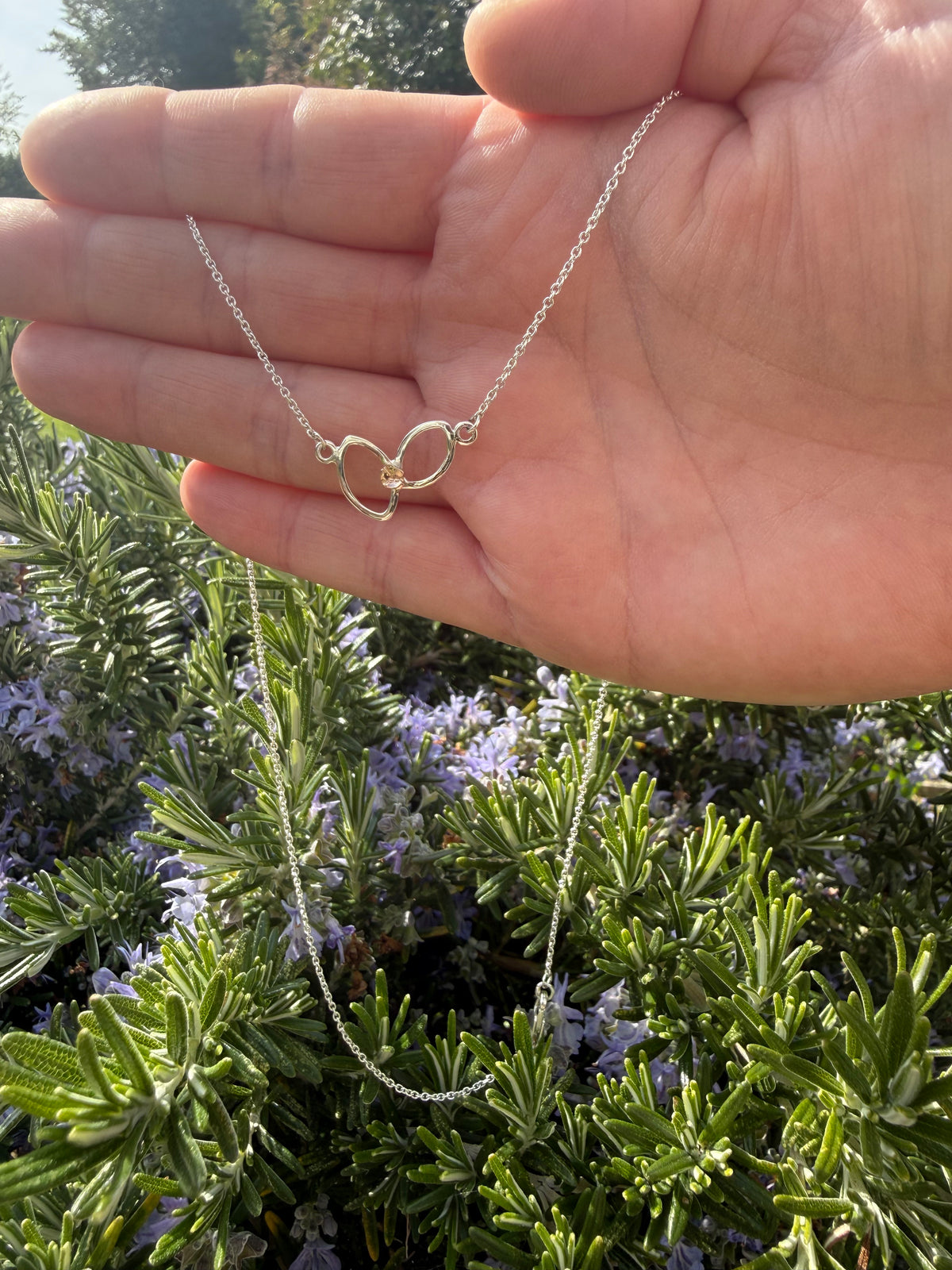 Falling Leaves Small Link Necklace in Sterling Silver with 14k Flower