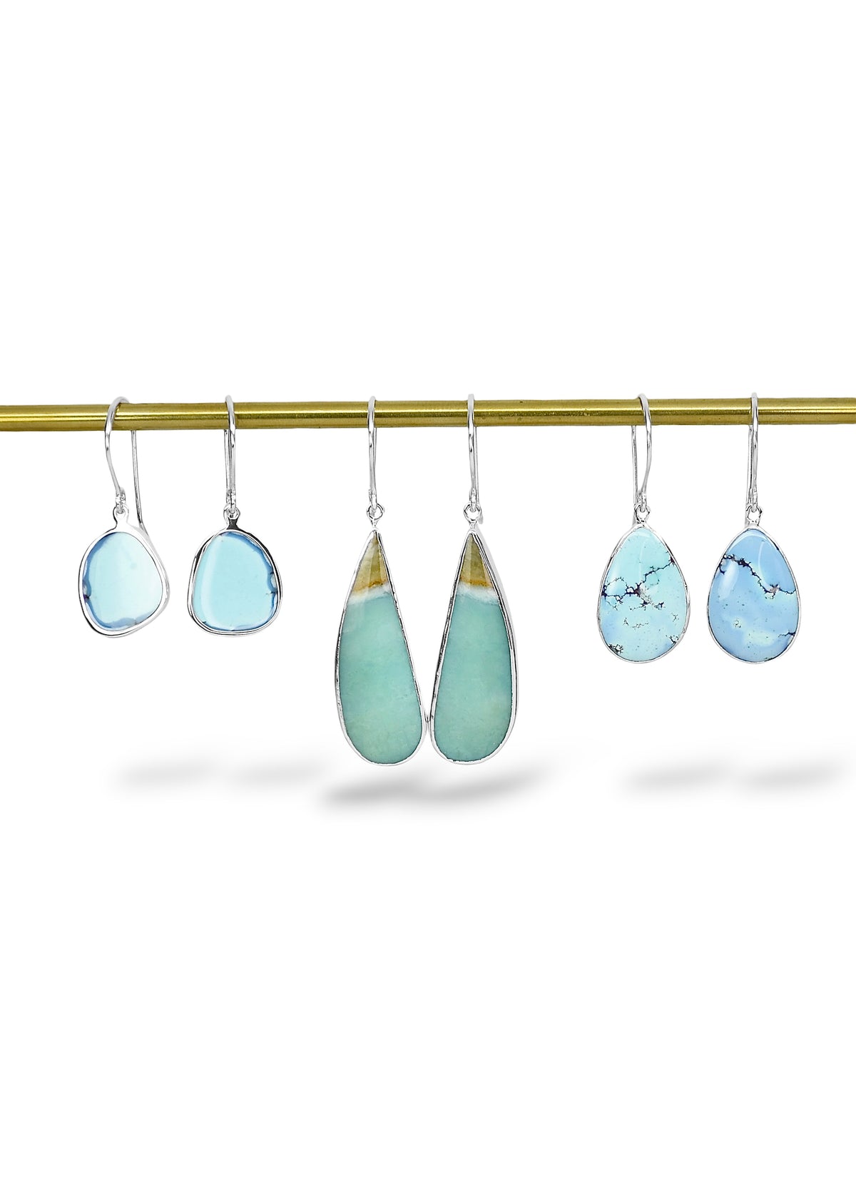Opalised Wood Dangling Earrings in Sterling Silver