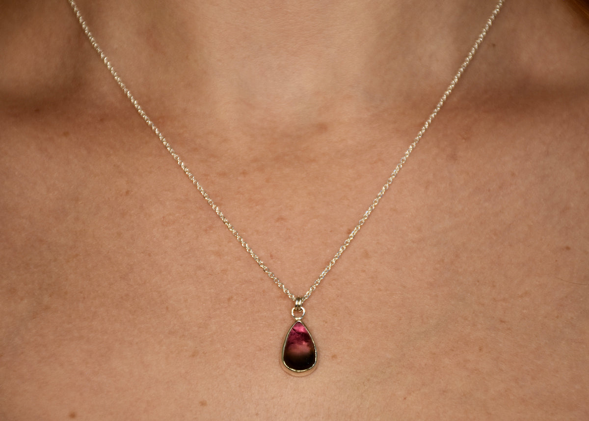 Watermelon Tourmaline Triangle Cabochon Pendant