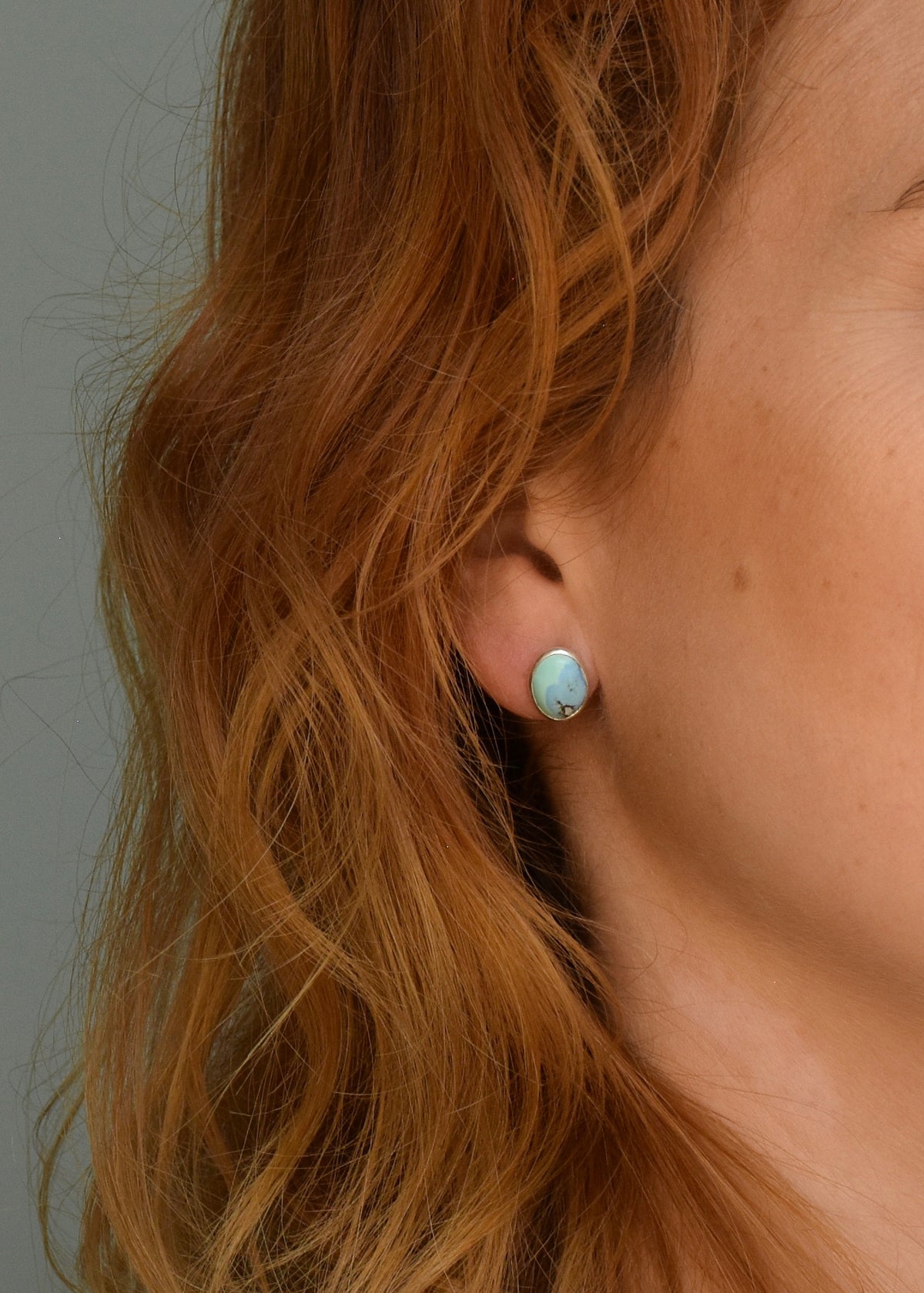 Lavender Turquoise Oval Stud Earrings in Sterling Silver