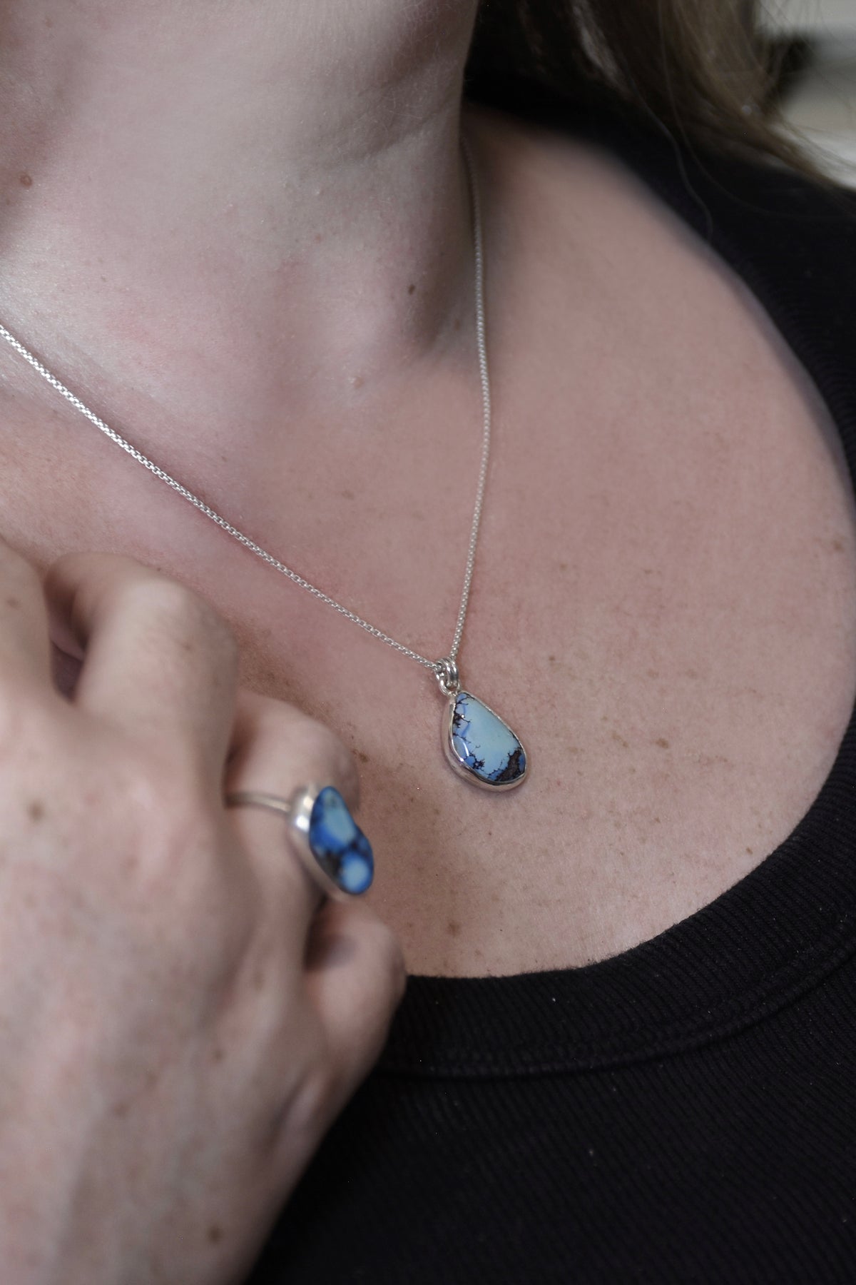 Pear Lavender Turquoise Pendant in Sterling Silver