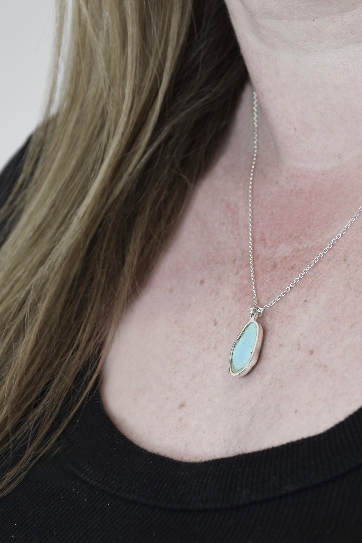 Lavender Turquoise Pendant with Copper Edge in Sterling Silver