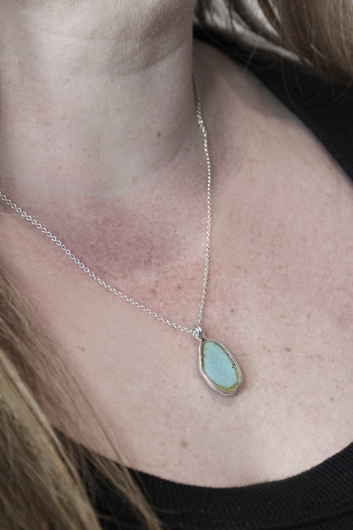 Lavender Turquoise Pendant with Copper Edge in Sterling Silver