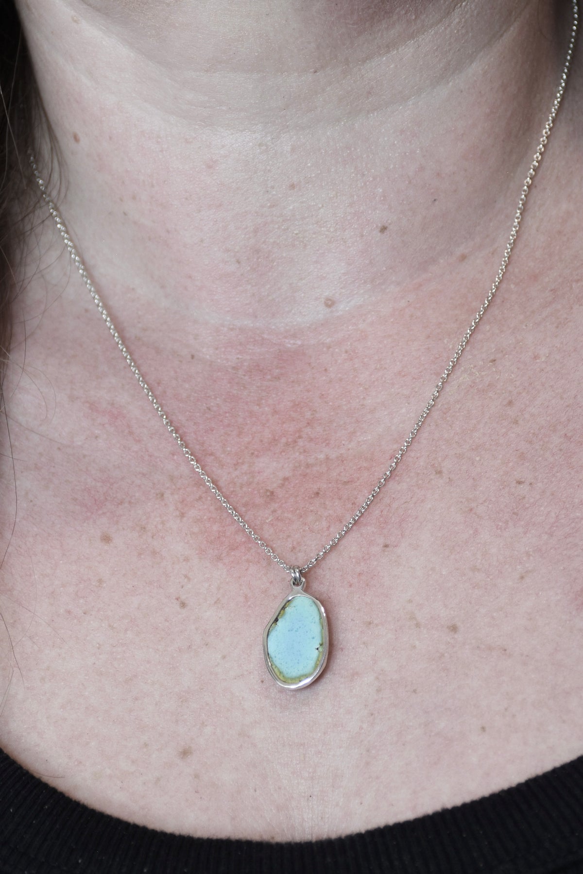 Lavender Turquoise Pendant with Copper Edge in Sterling Silver