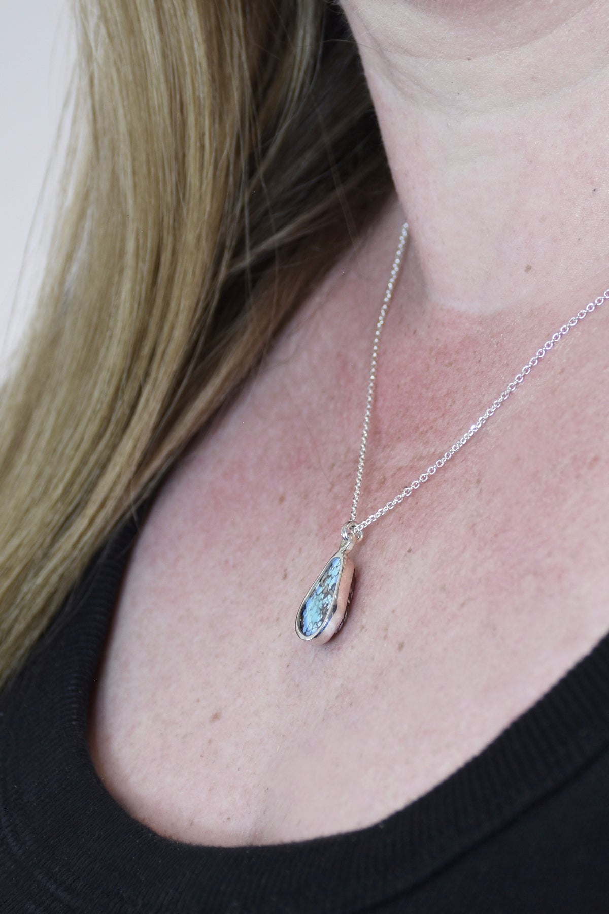 Lavender Turquoise Pear Pendant with Matrix in Sterling Silver