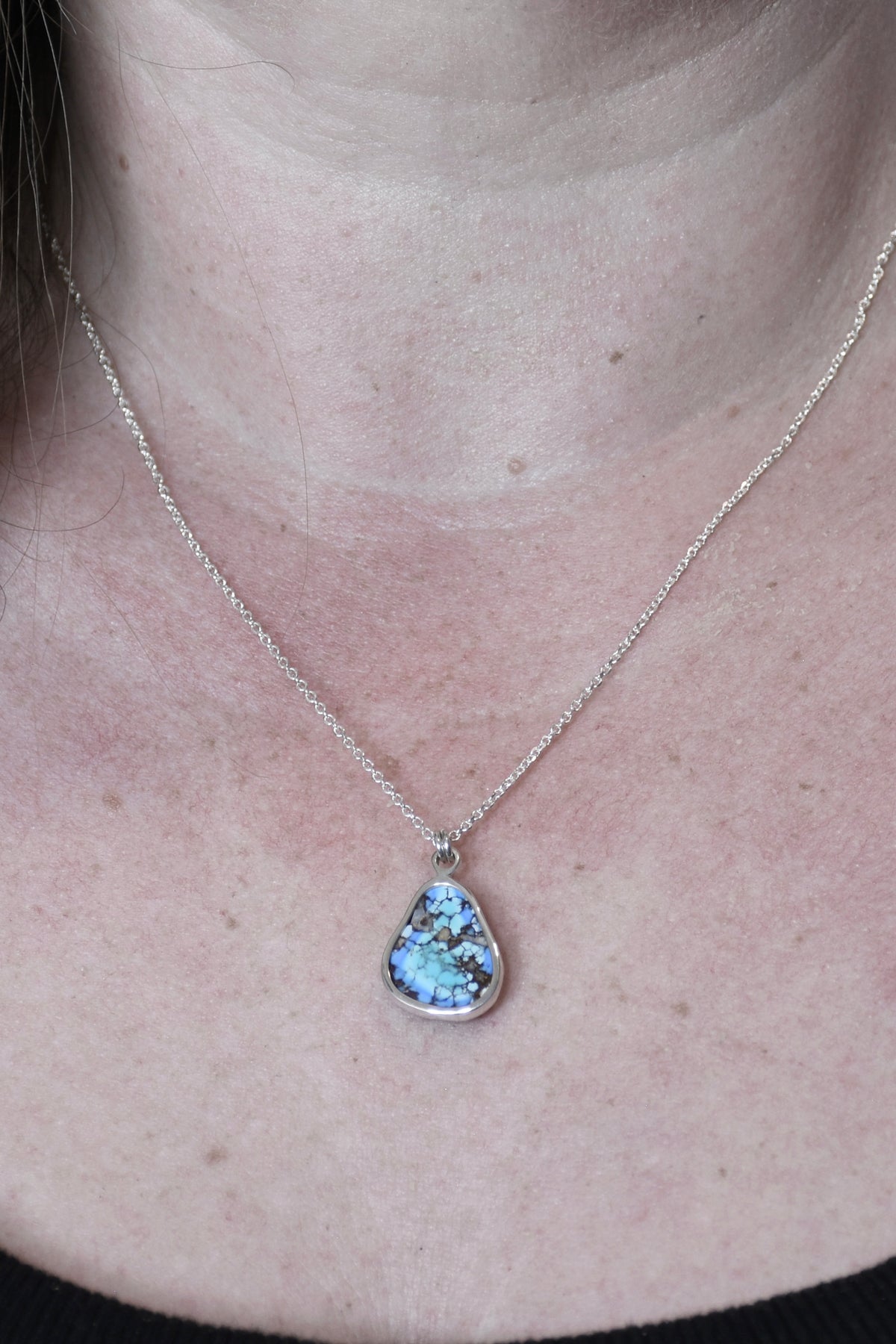 Lavender Turquoise Pear Pendant with Matrix in Sterling Silver