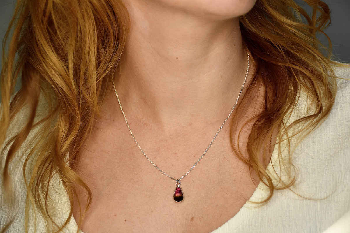 Watermelon Tourmaline Triangle Cabochon Pendant