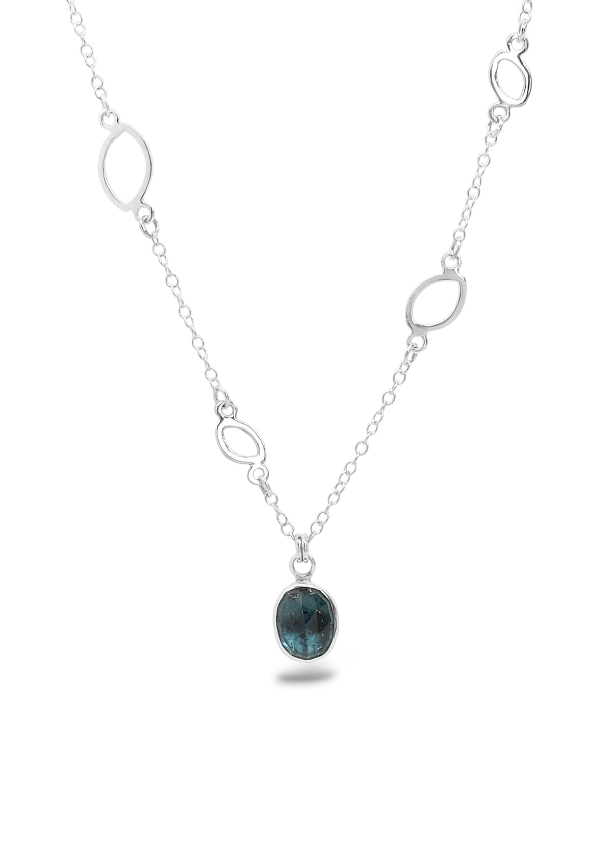 Moss Kyanite Station Necklace in Sterling Silver