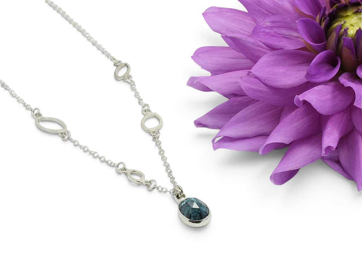Moss Kyanite Station Necklace in Sterling Silver