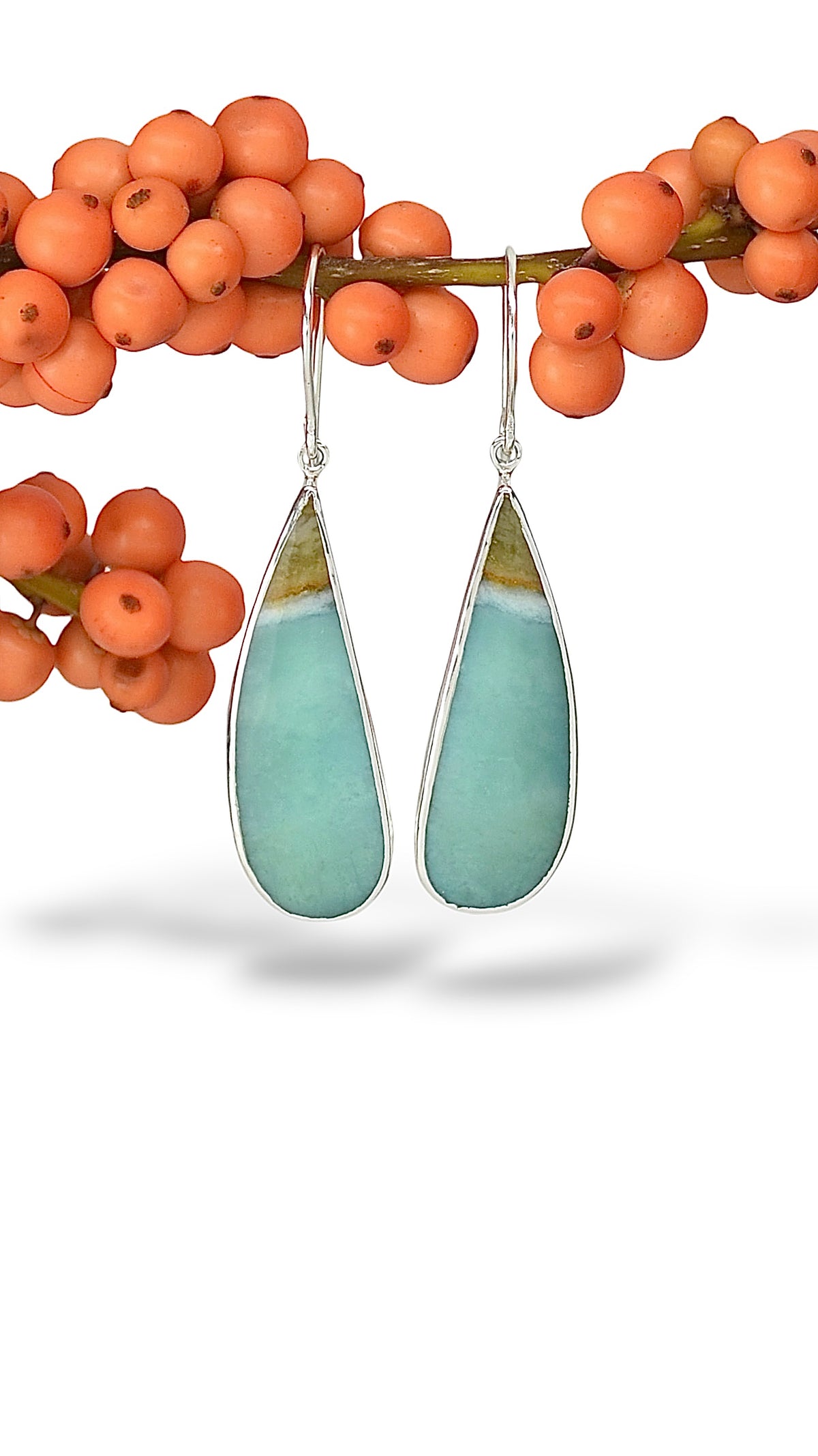 Opalised Wood Dangling Earrings in Sterling Silver