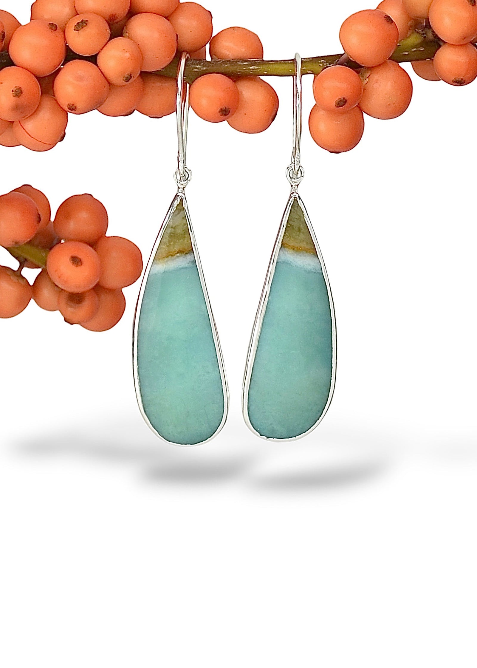 Opalised Wood Dangling Earrings in Sterling Silver