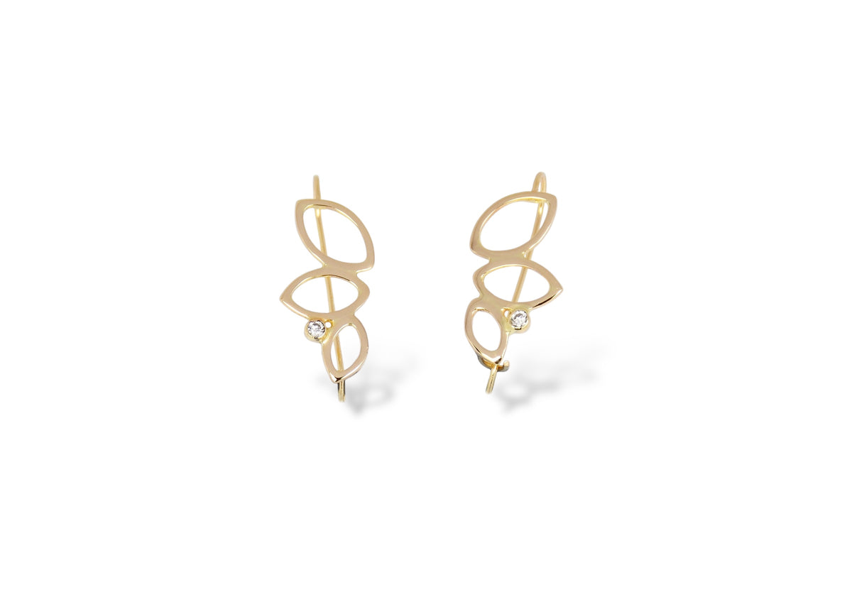 Falling Leaves Earrings, 14k yellow gold and 2.3mm reclaimed diamonds