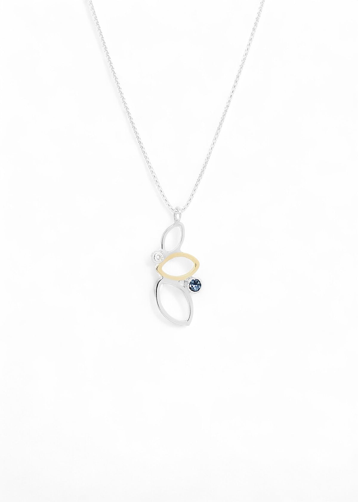 Falling Leaves Pendant Sterling Silver with 14k leaf reclaimed diamond and Montana Sapphire