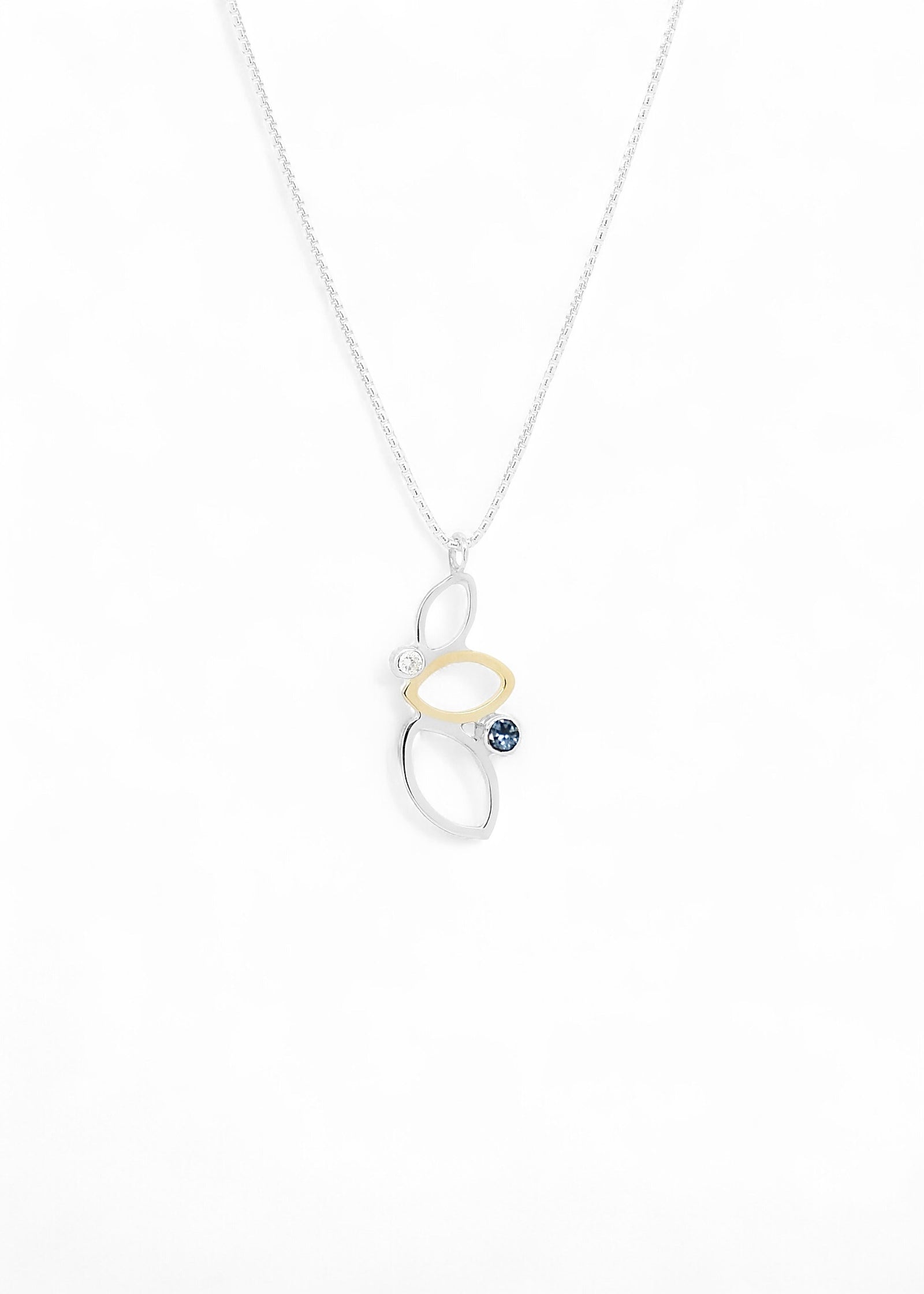 Falling Leaves Pendant Sterling Silver with 14k leaf reclaimed diamond and Montana Sapphire