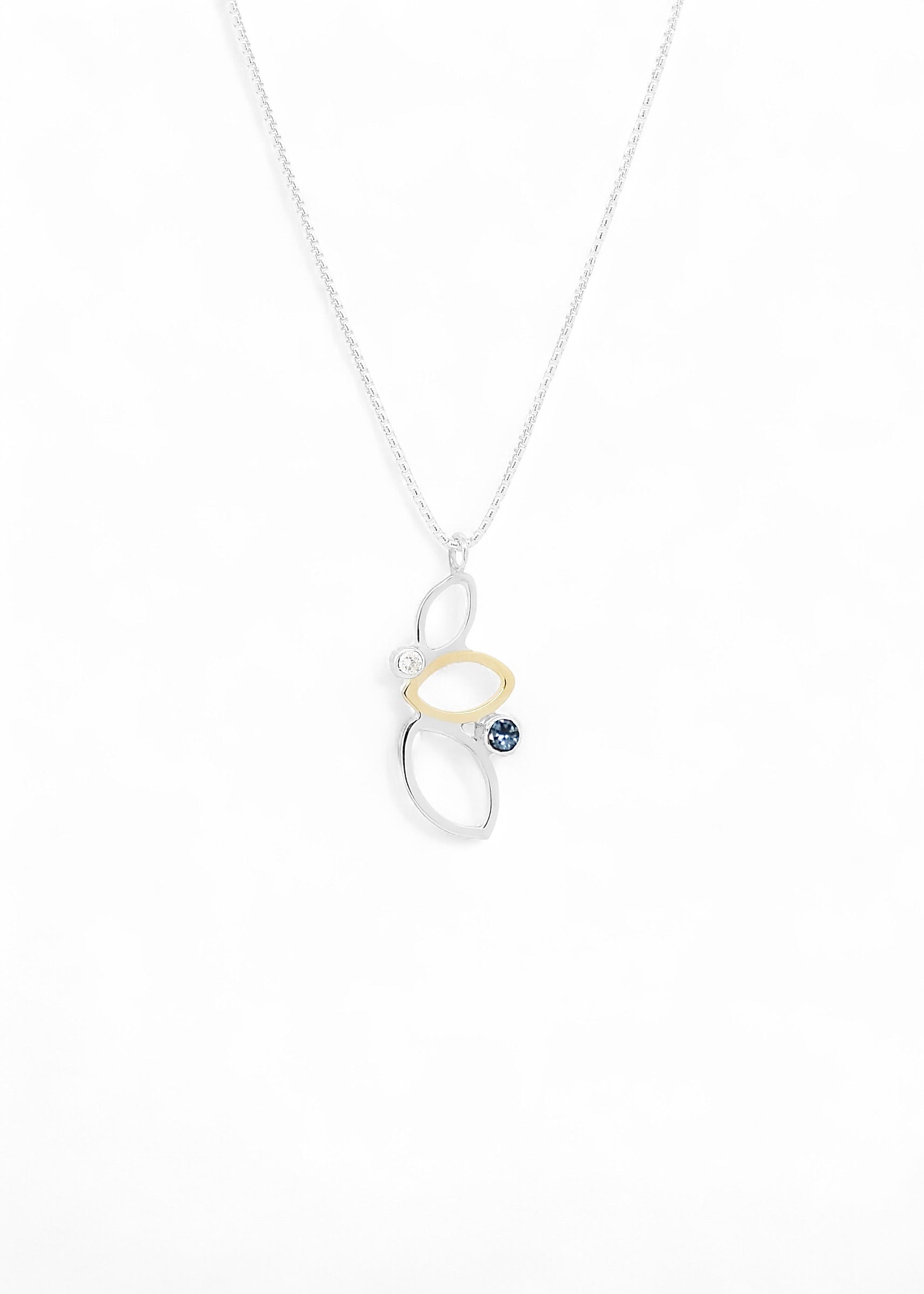 Falling Leaves Pendant Sterling Silver with 14k leaf reclaimed diamond and Montana Sapphire
