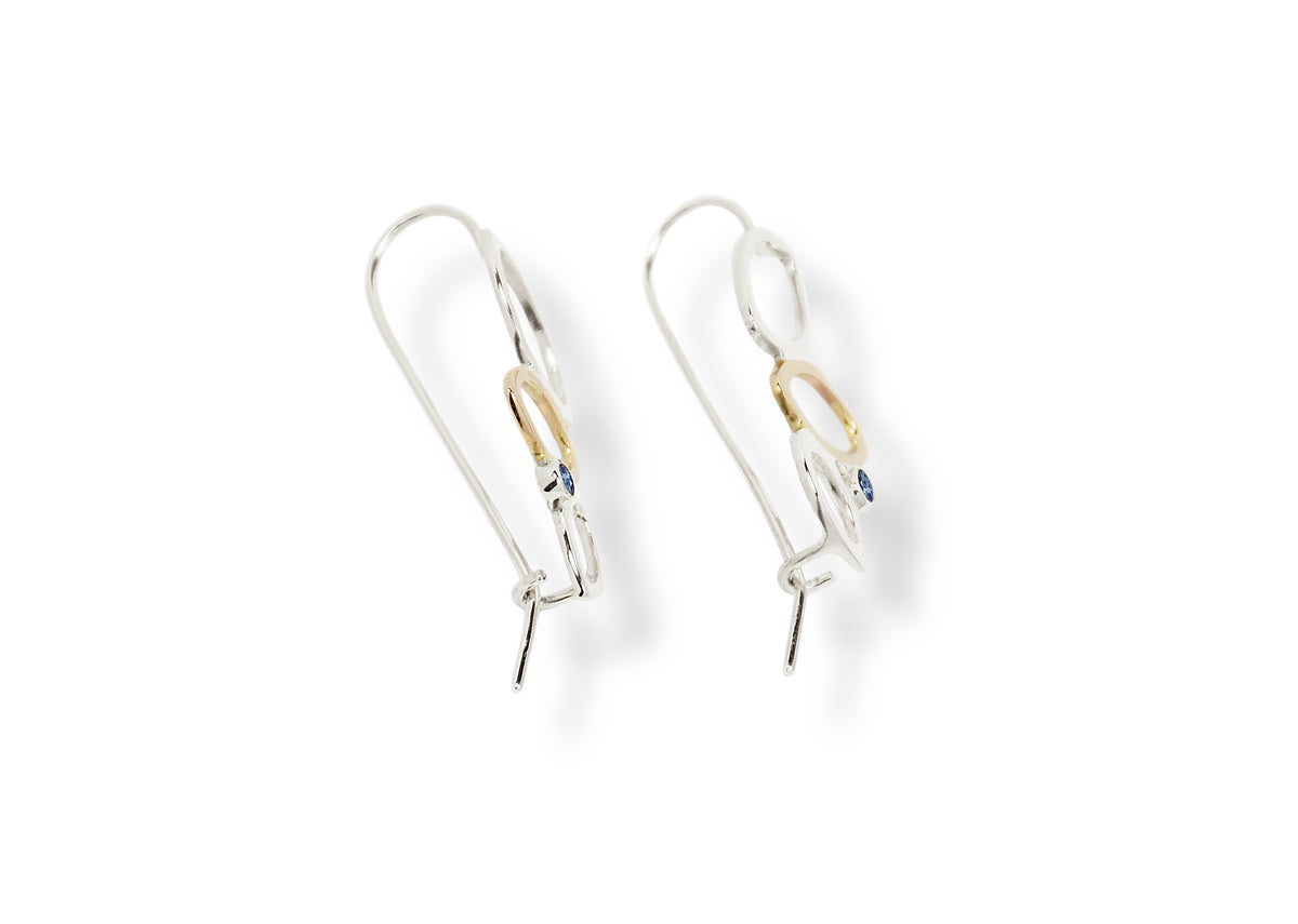 Falling Leaves Drop Earrings, Sterling Silver &amp; 14k gold, Rhodolite Garnet or Montana Sapphire