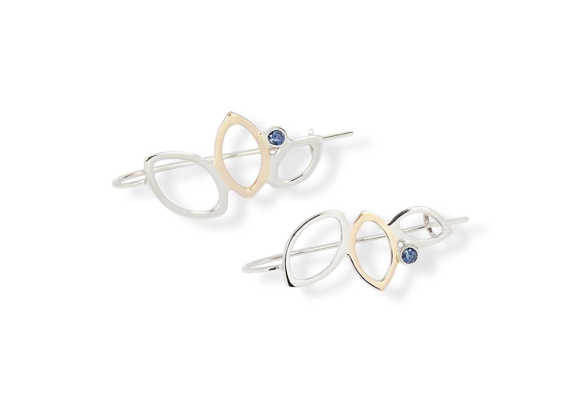 Falling Leaves Drop Earrings, Sterling Silver &amp; 14k gold, Rhodolite Garnet or Montana Sapphire