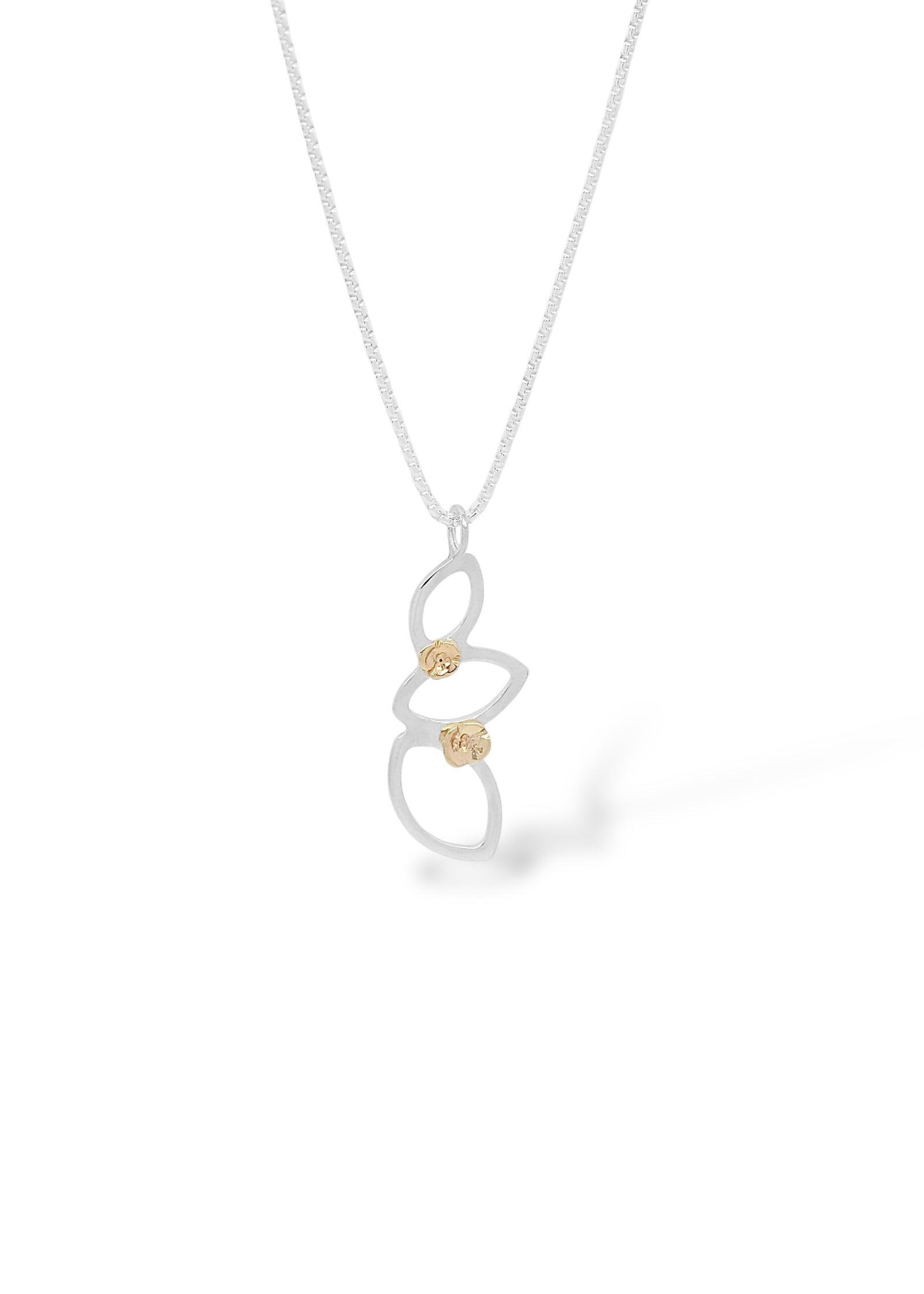 Falling Leaves Pendant SS with 14k Flowers