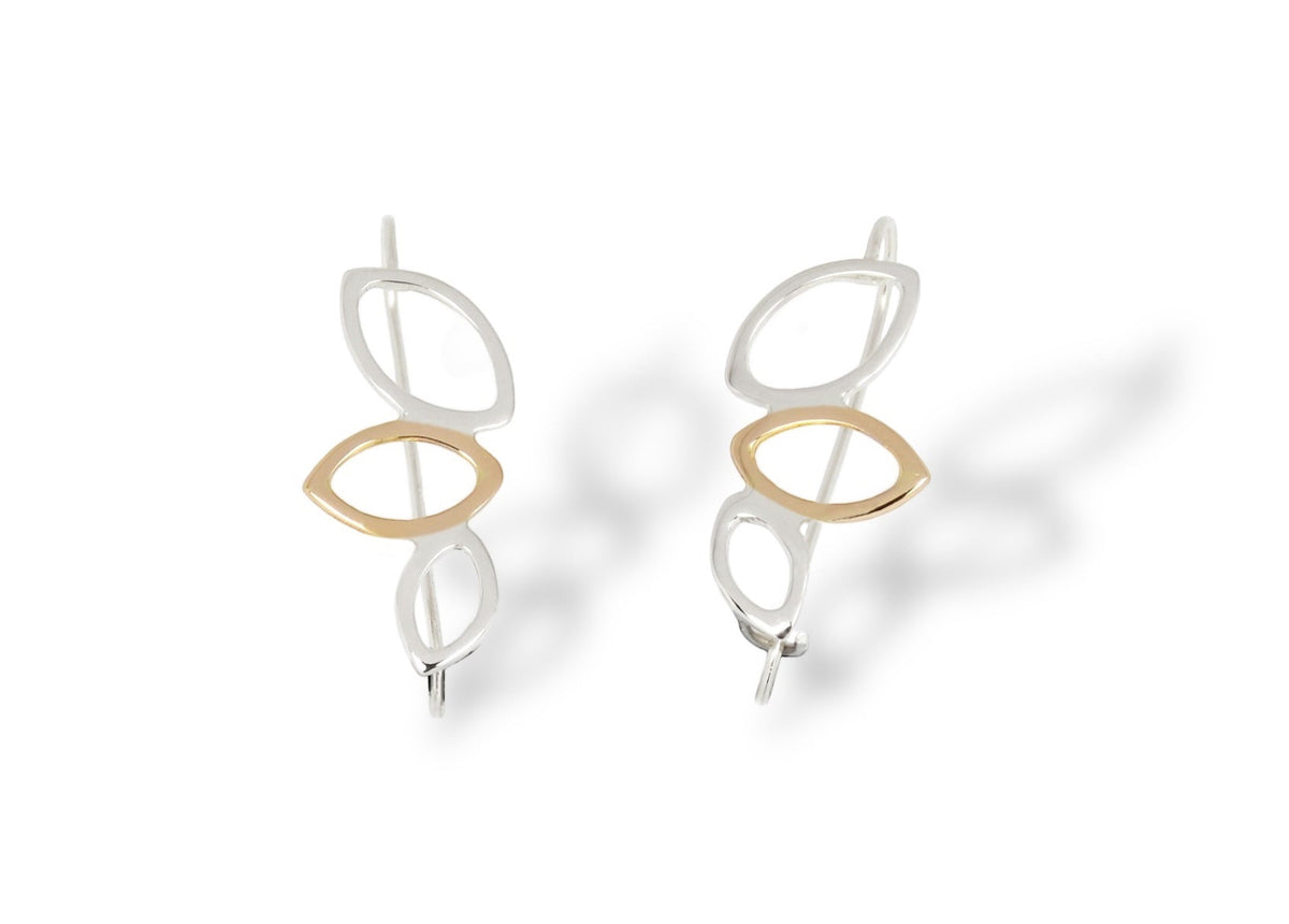 Falling Leaves Drop Earrings, Sterling Silver and 14k Gold