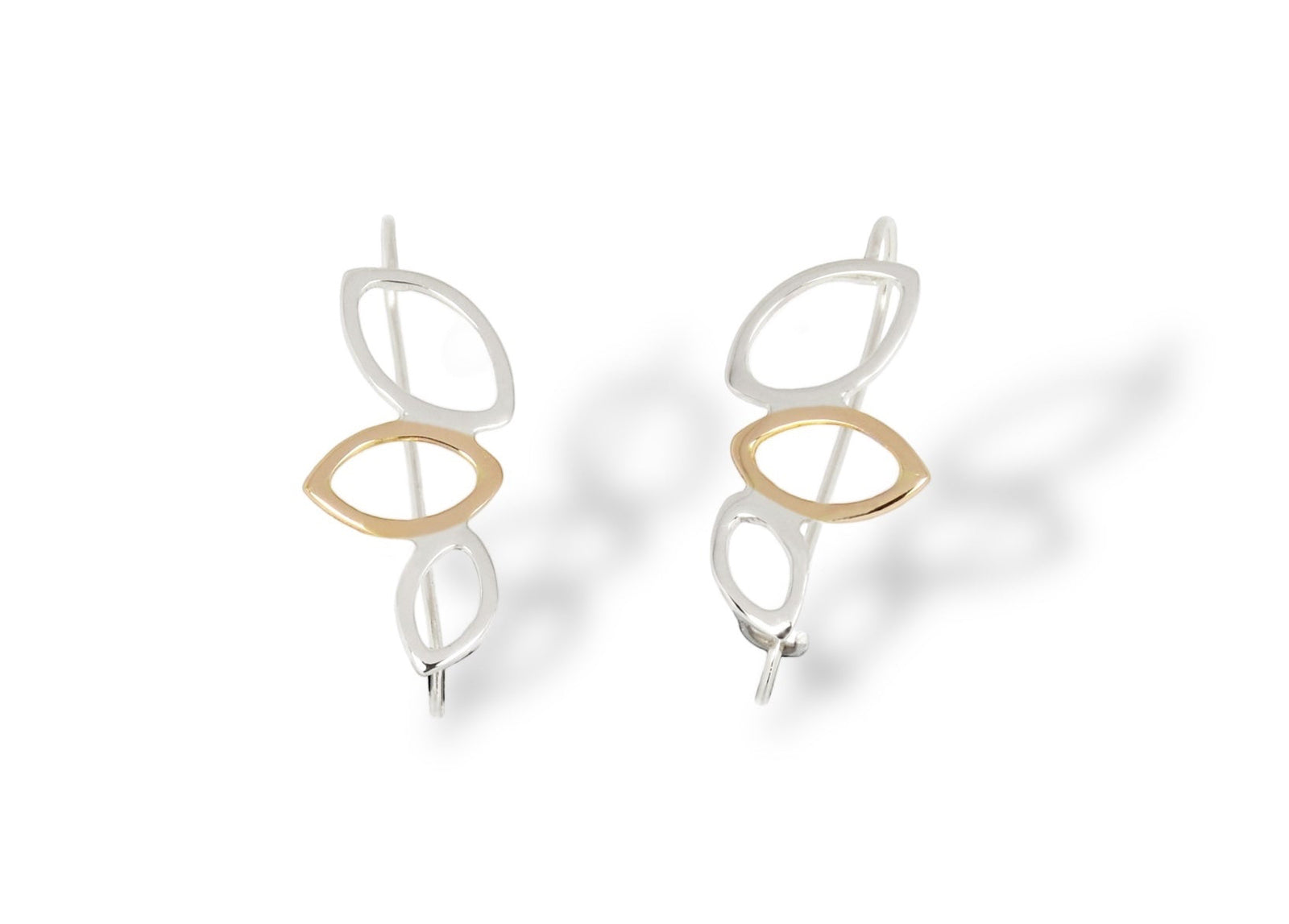 Falling Leaves Drop Earrings, Sterling Silver and 14k Gold