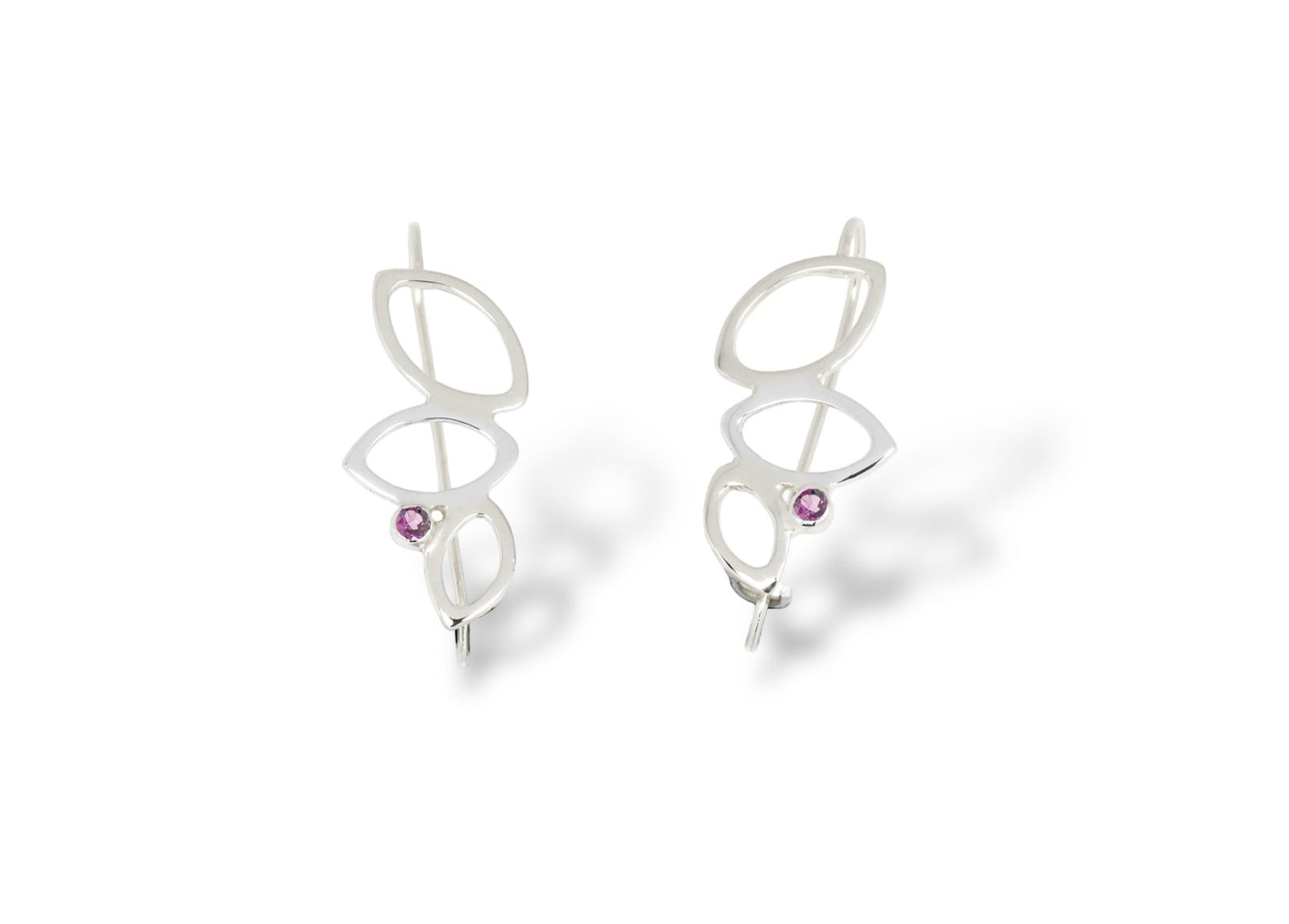 Falling Leaves Drop Earrings, Sterling Silver & Rhodolite Garnet