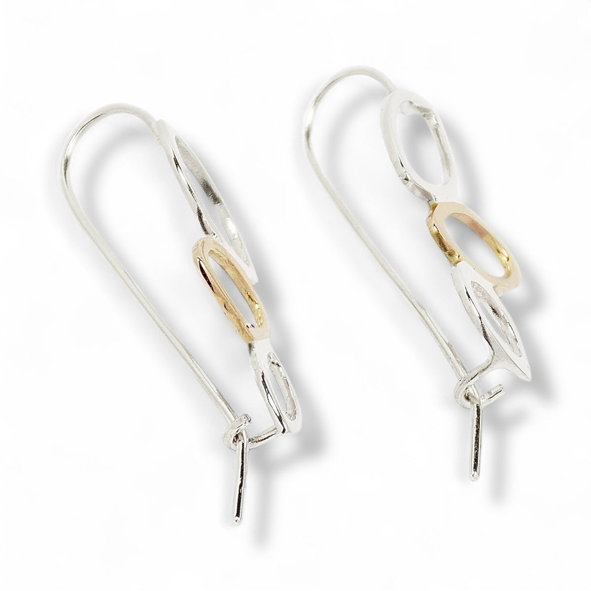 Falling Leaves Drop Earrings, Sterling Silver and 14k Gold