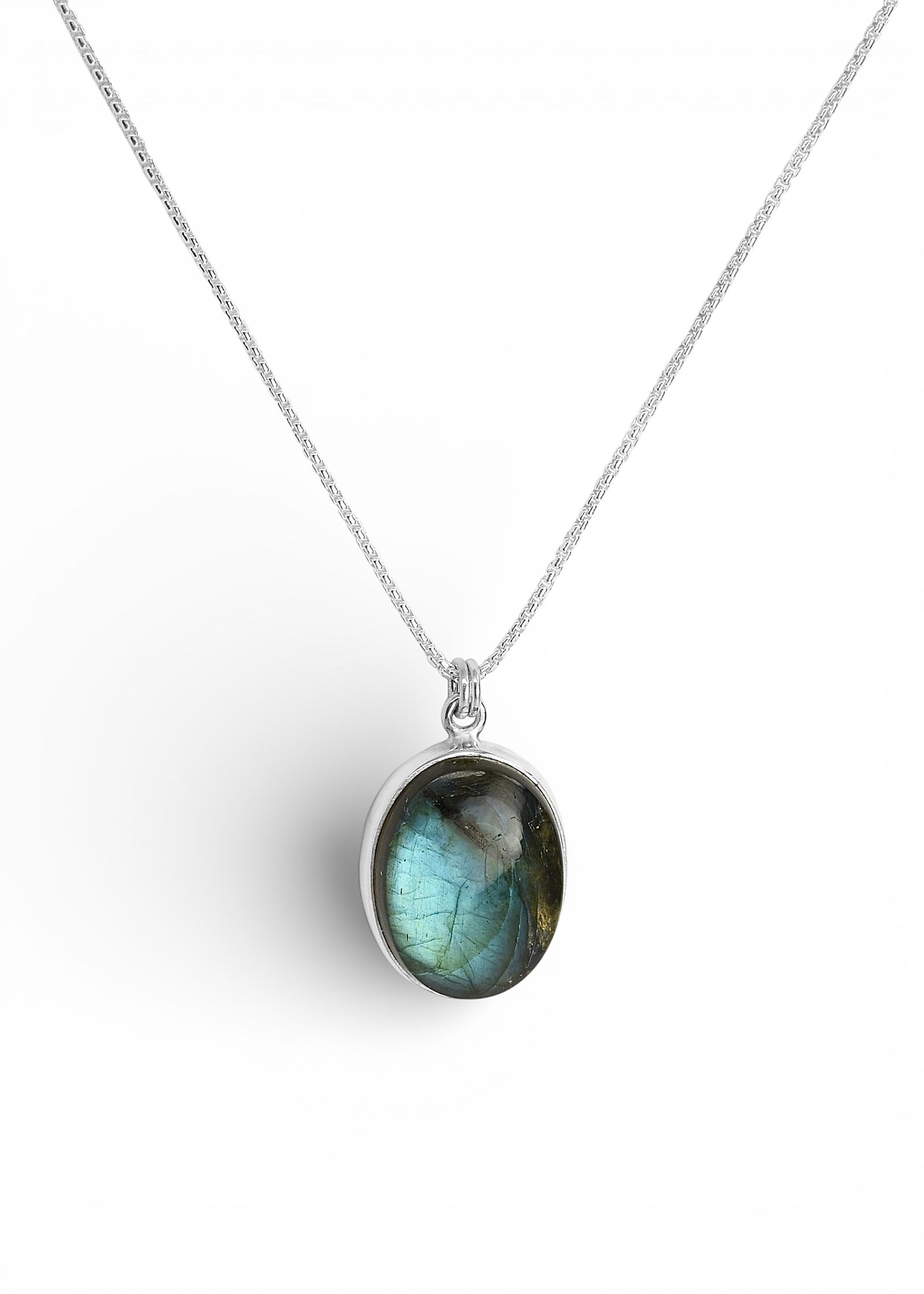 Oval Blue Labradorite Pendant Set in Sterling Silver