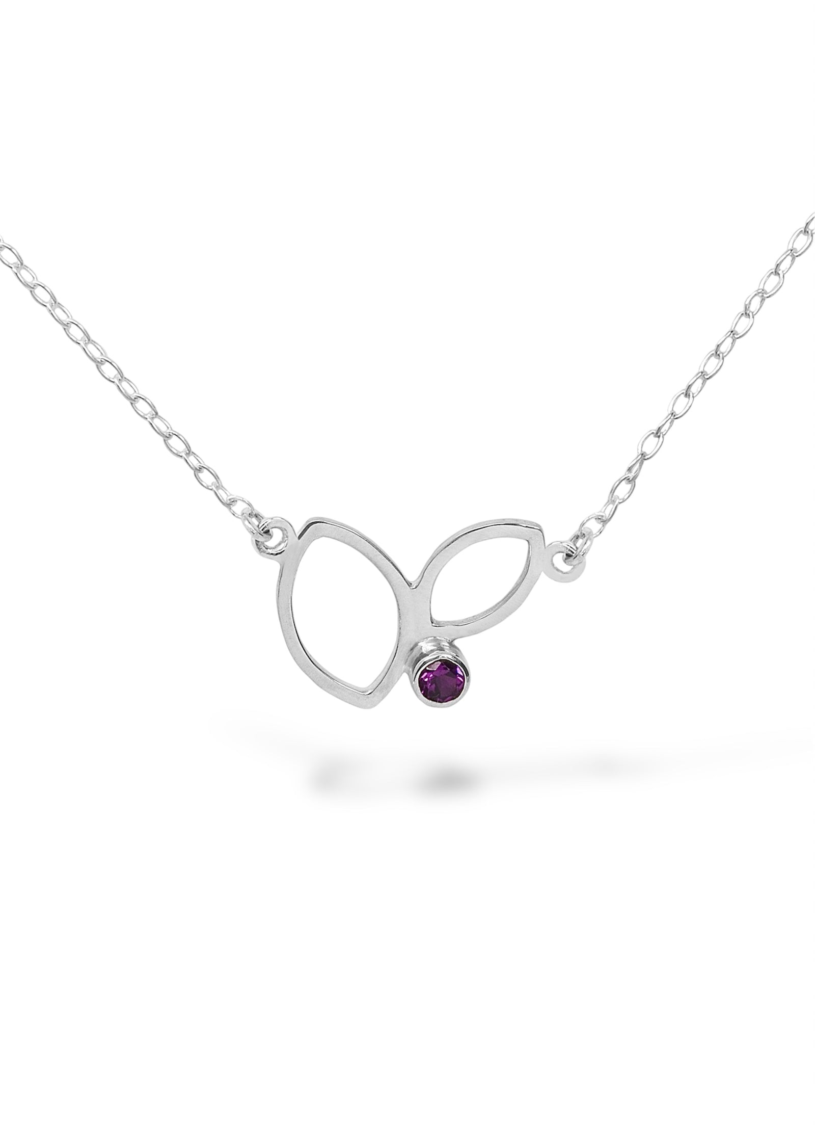 Falling Leaves Small Link Necklace in Sterling Silver with Garnet, Montana Sapphire, or CZ