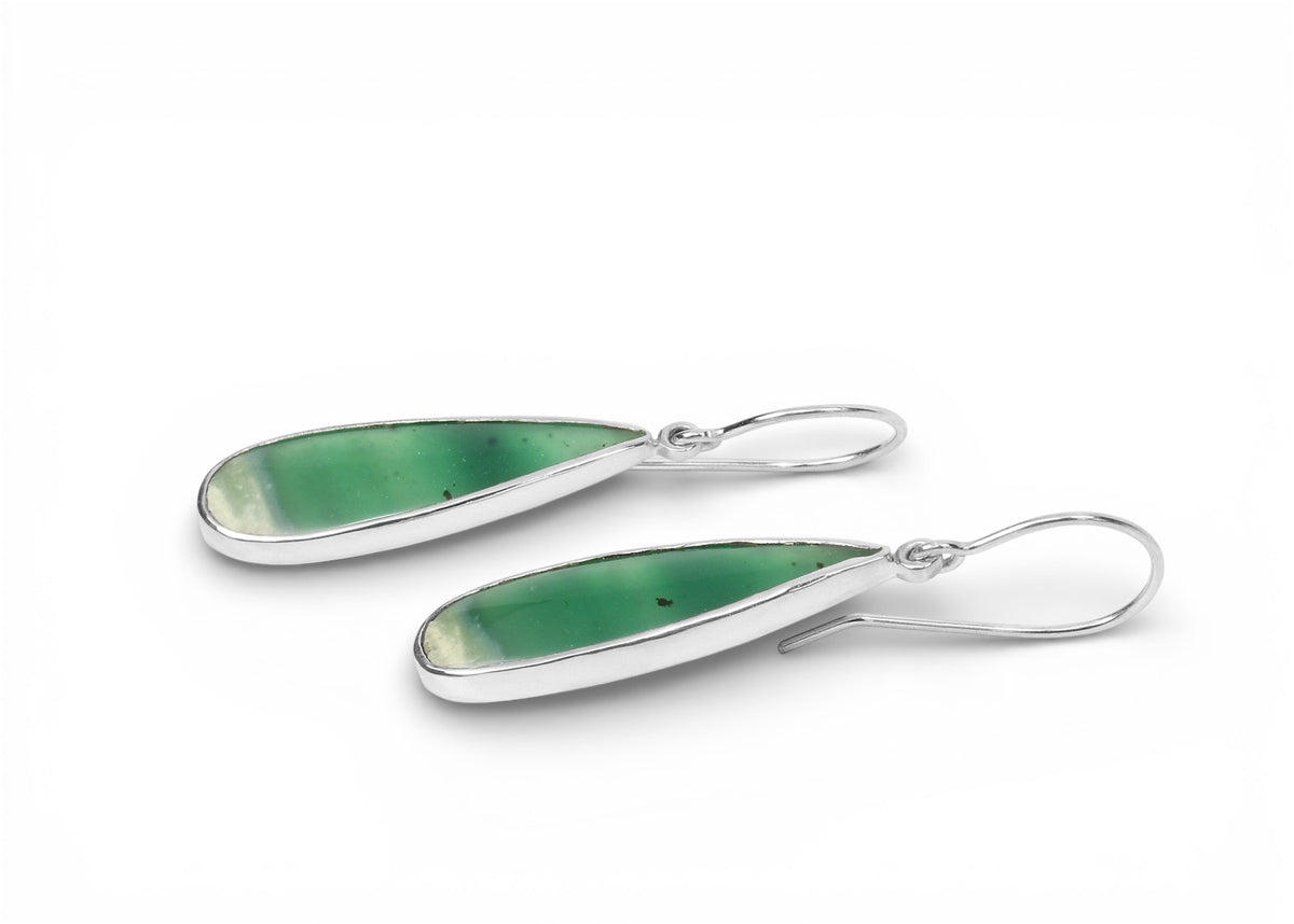 Opalised Wood Dangling Earrings in Sterling Silver