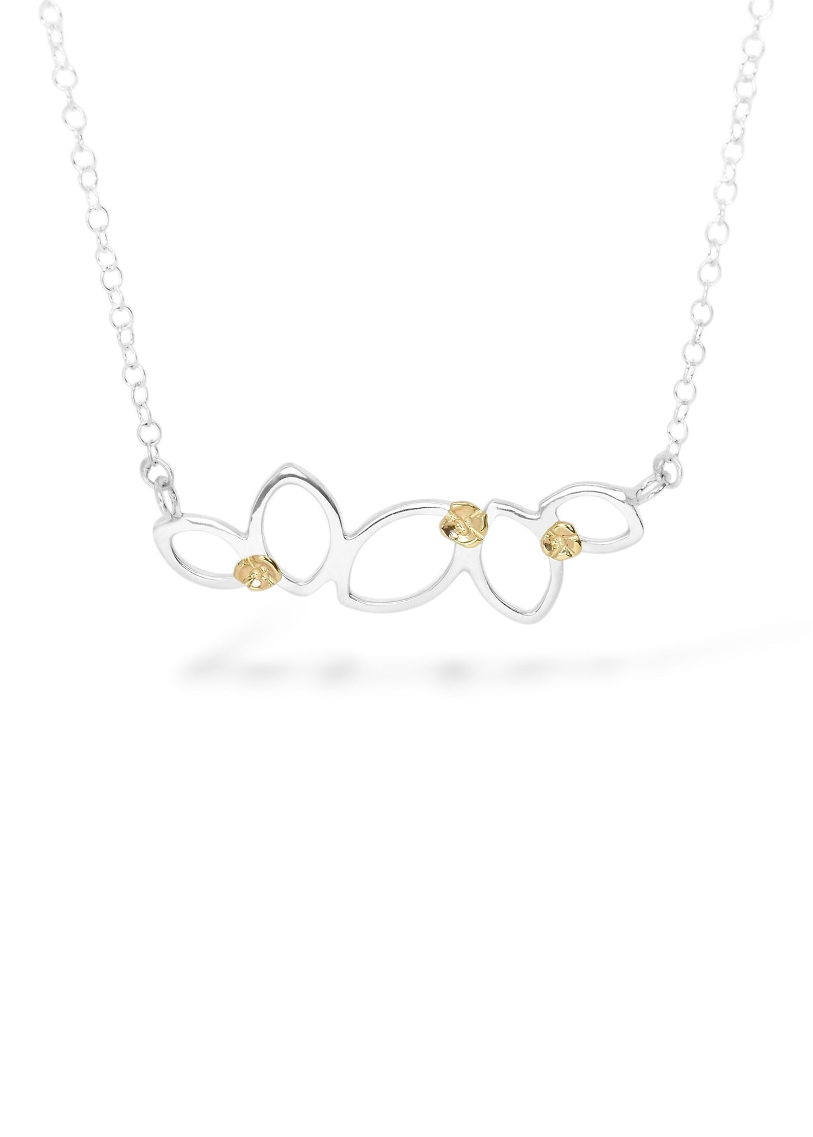 Falling Leaves Necklace with 14k Flowers