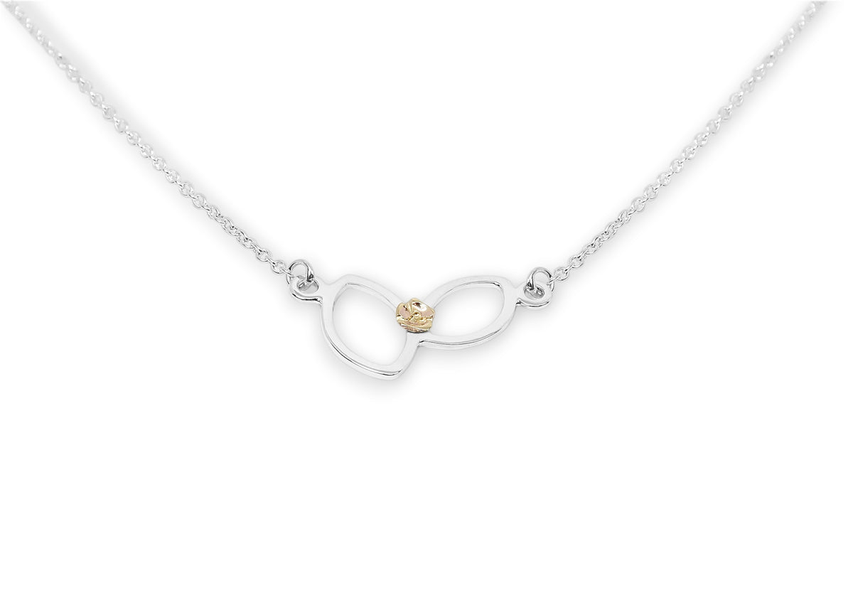 Falling Leaves Small Link Necklace in Sterling Silver with 14k Flower