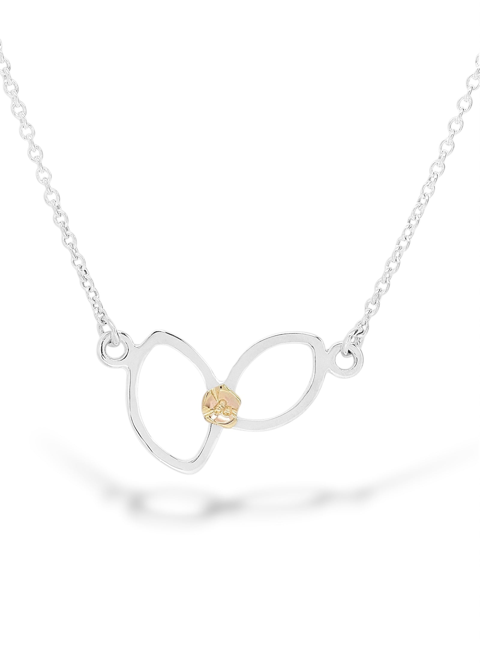 Falling Leaves Small Link Necklace in Sterling Silver with 14k Flower
